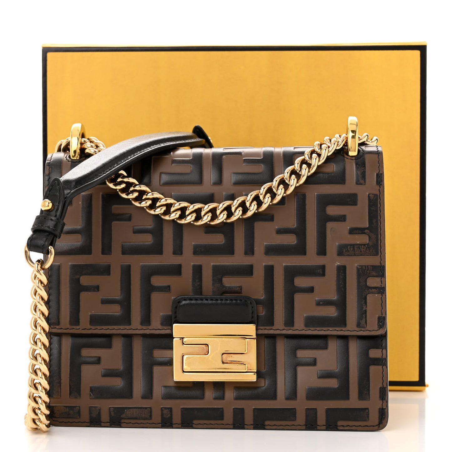 Vitello Liberty Bi-Color FF 1974 Embossed Small Kan U Shoulder Bag Maya Black
