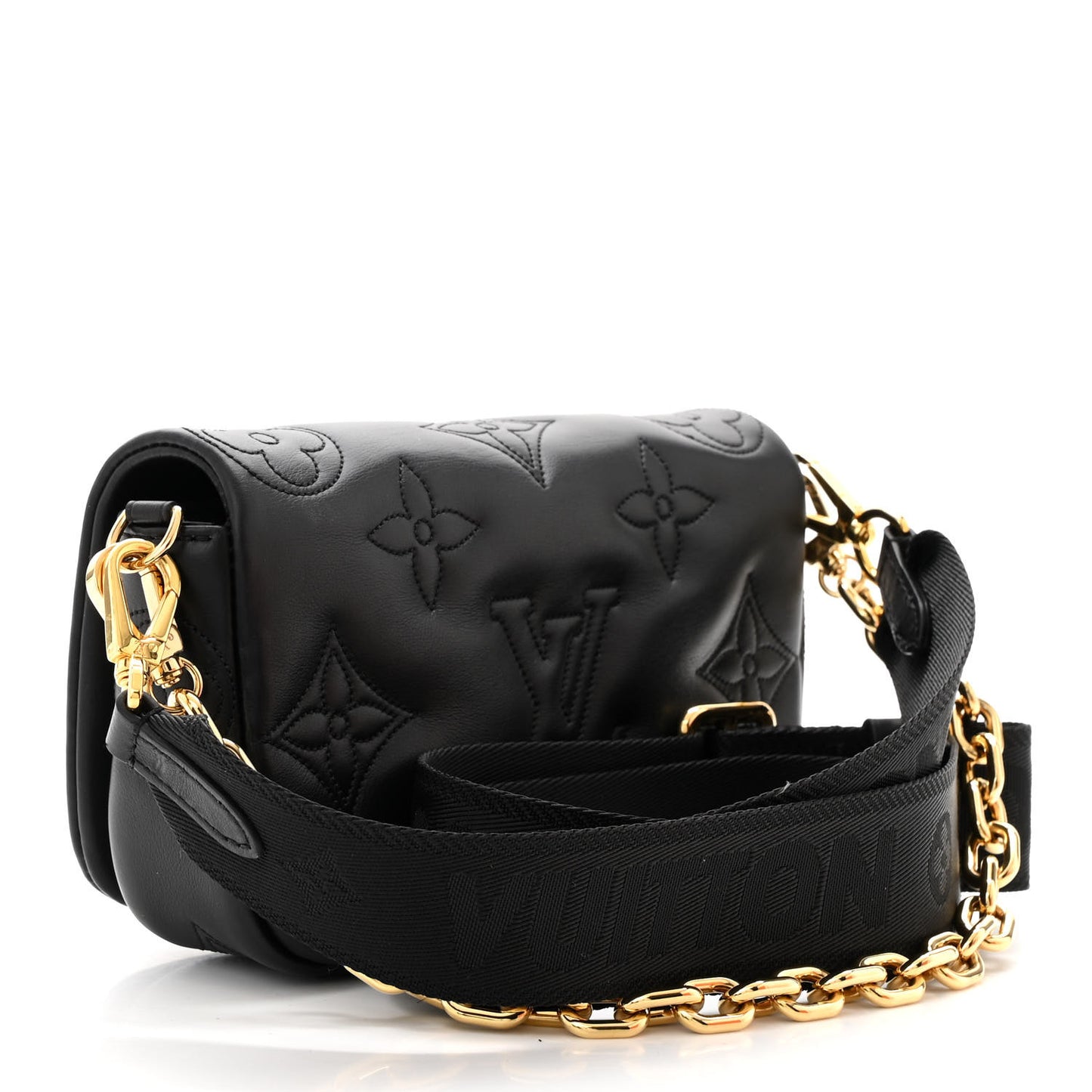 Calfskin Bubblegram Wallet On Strap Black