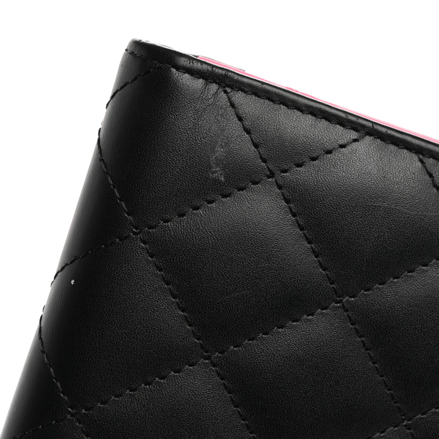 Calfskin Quilted Cambon Tri-Fold Wallet Black