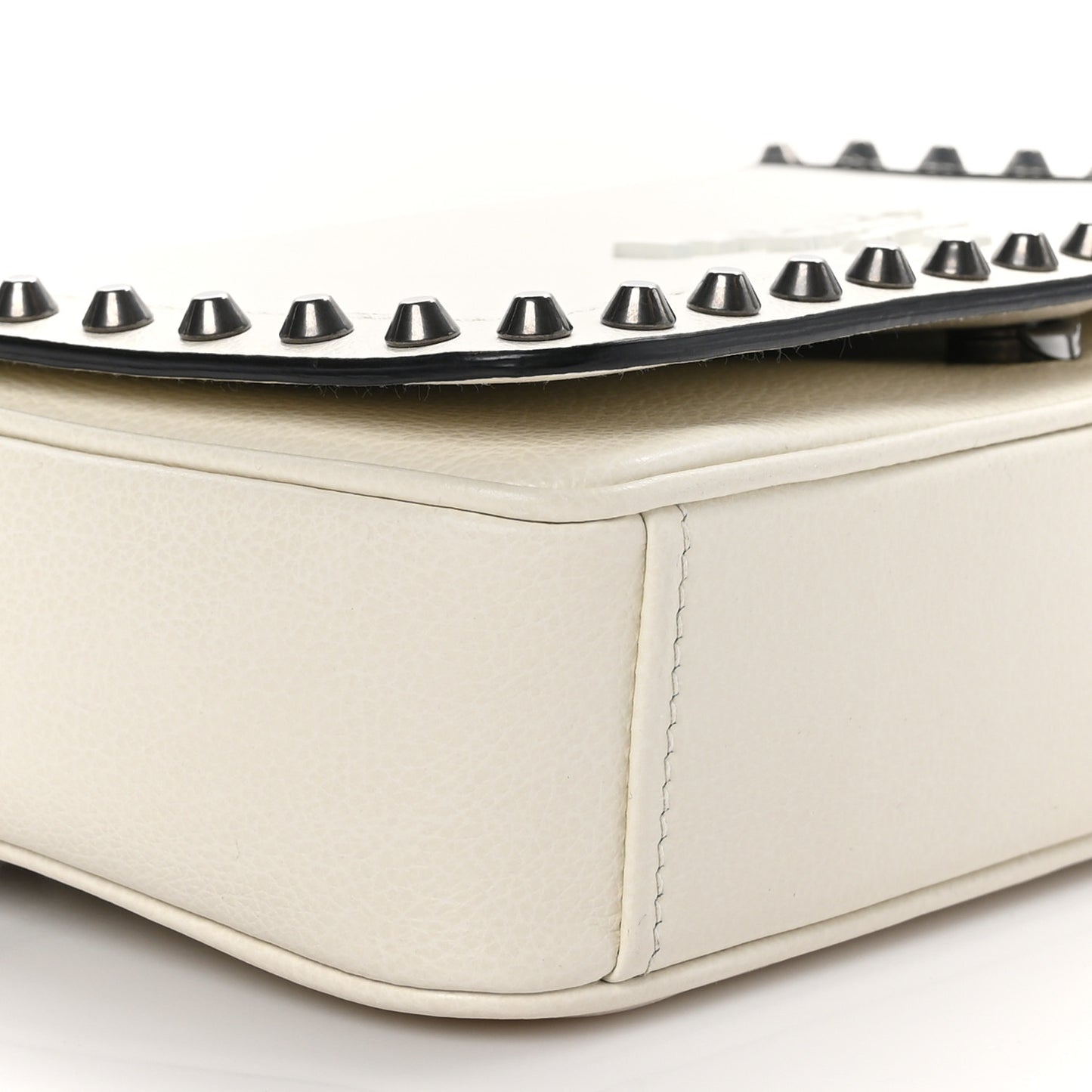 Glace Calfskin Studded Crossbody White