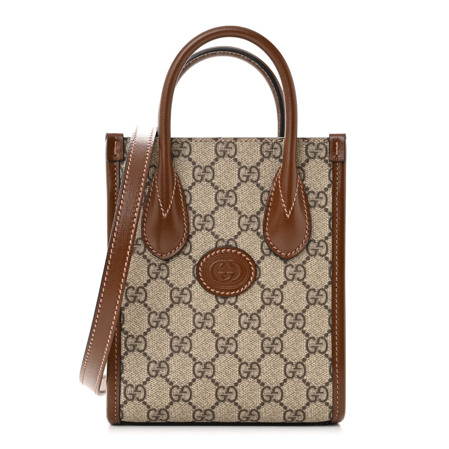 GG Supreme Monogram Azalea Calfskin Mini Retro Interlocking G Tote Bag Beige Ebony Brown Sugar