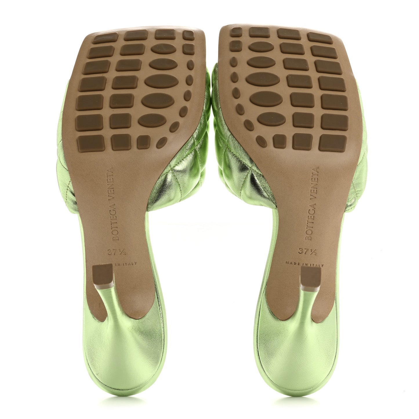Metallic Nappa Reflection Matelasse Padded Mule Sandals 37.5 Pistachio