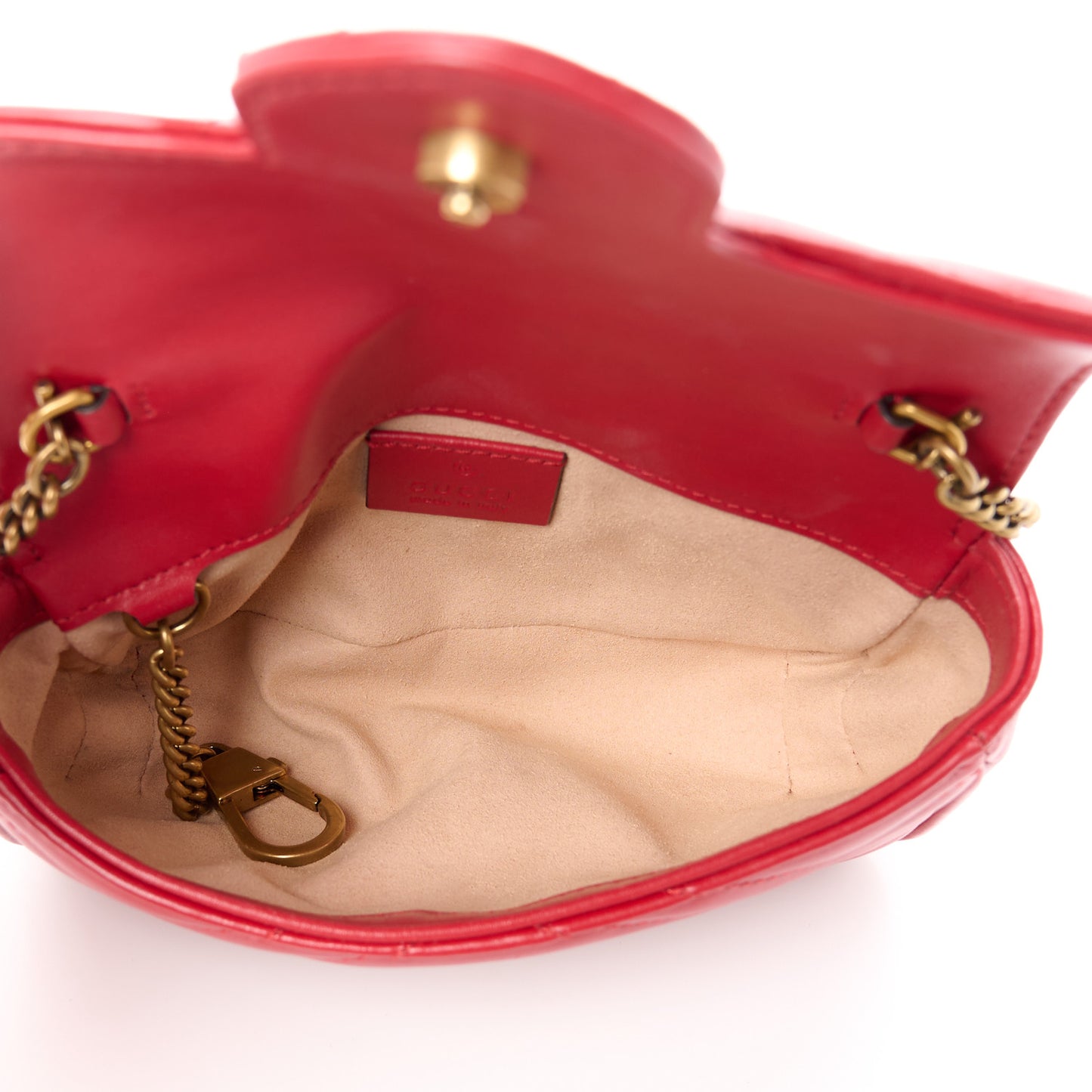 Calfskin Matelasse Super Mini GG Marmont Shoulder Bag Hibiscus Red