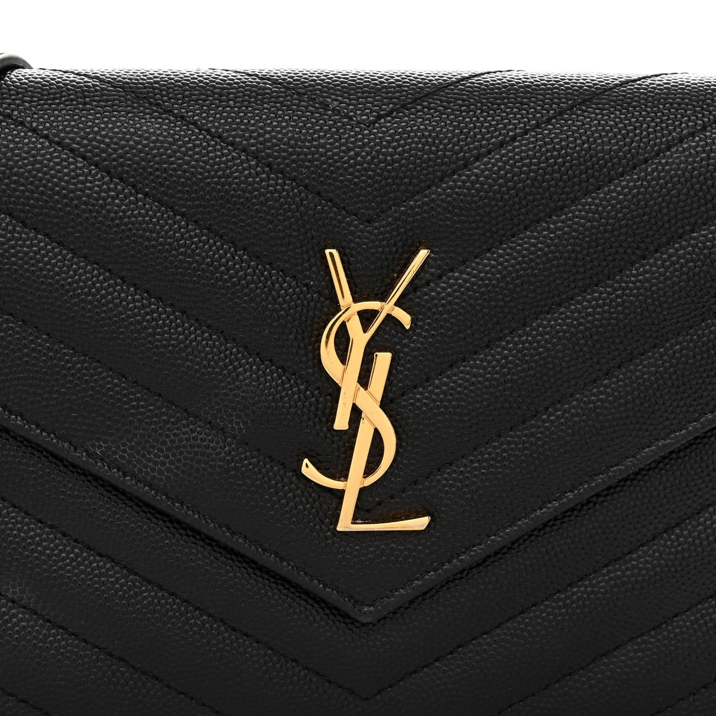Grain De Poudre Matelasse Chevron Monogram Envelope Chain Wallet Black