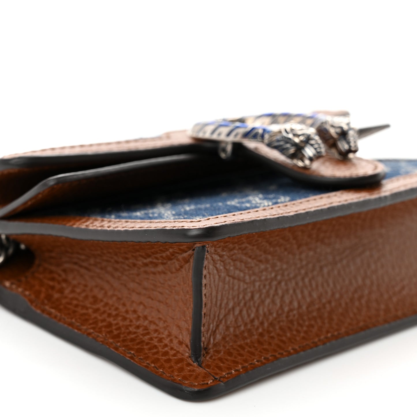 New Denim GG Monogram Dollar Calfskin Enamel Super Mini Dionysus Shoulder Bag Blue Tea Cuir Epilog Electric Blue