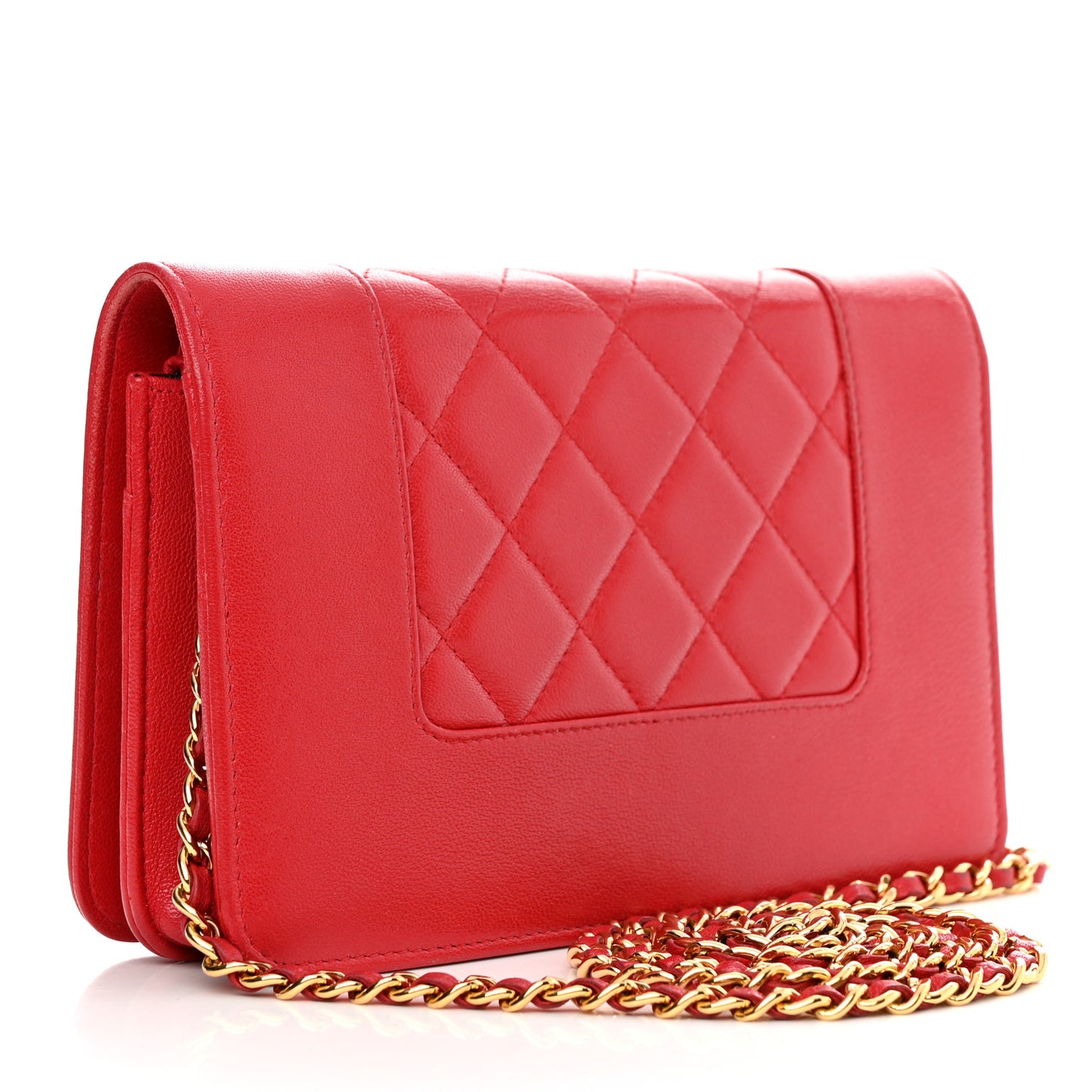 Sheepskin Quilted Mademoiselle Vintage Wallet On Chain WOC Red