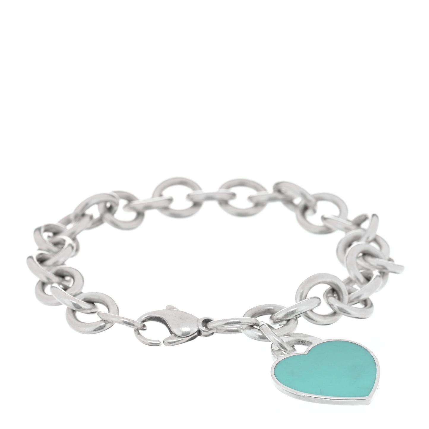Sterling Silver Enamel Return to Tiffany Heart Tag Charm Bracelet Blue