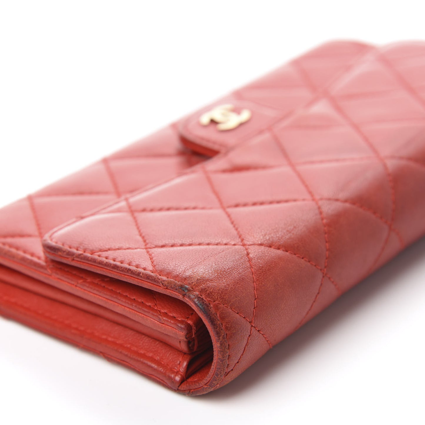 Lambskin Quilted Large Flap Wallet Red