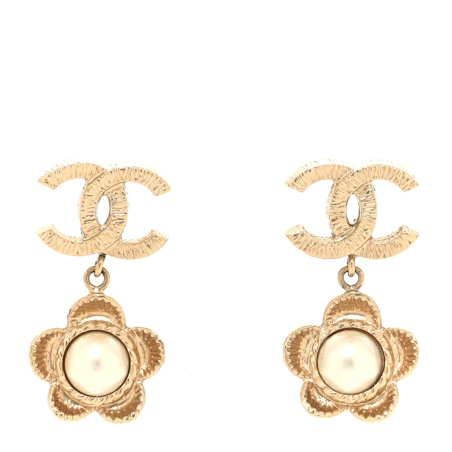 Chanel Pearl CC Flower Drop Earrings Gold 1 of 4