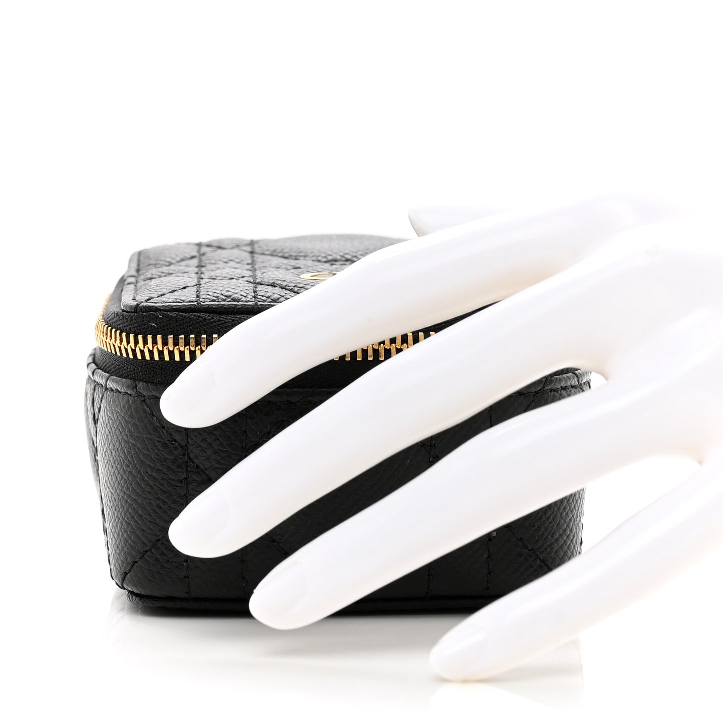 Grained Calfskin Cannage Mini Caro Jewelry Case Black