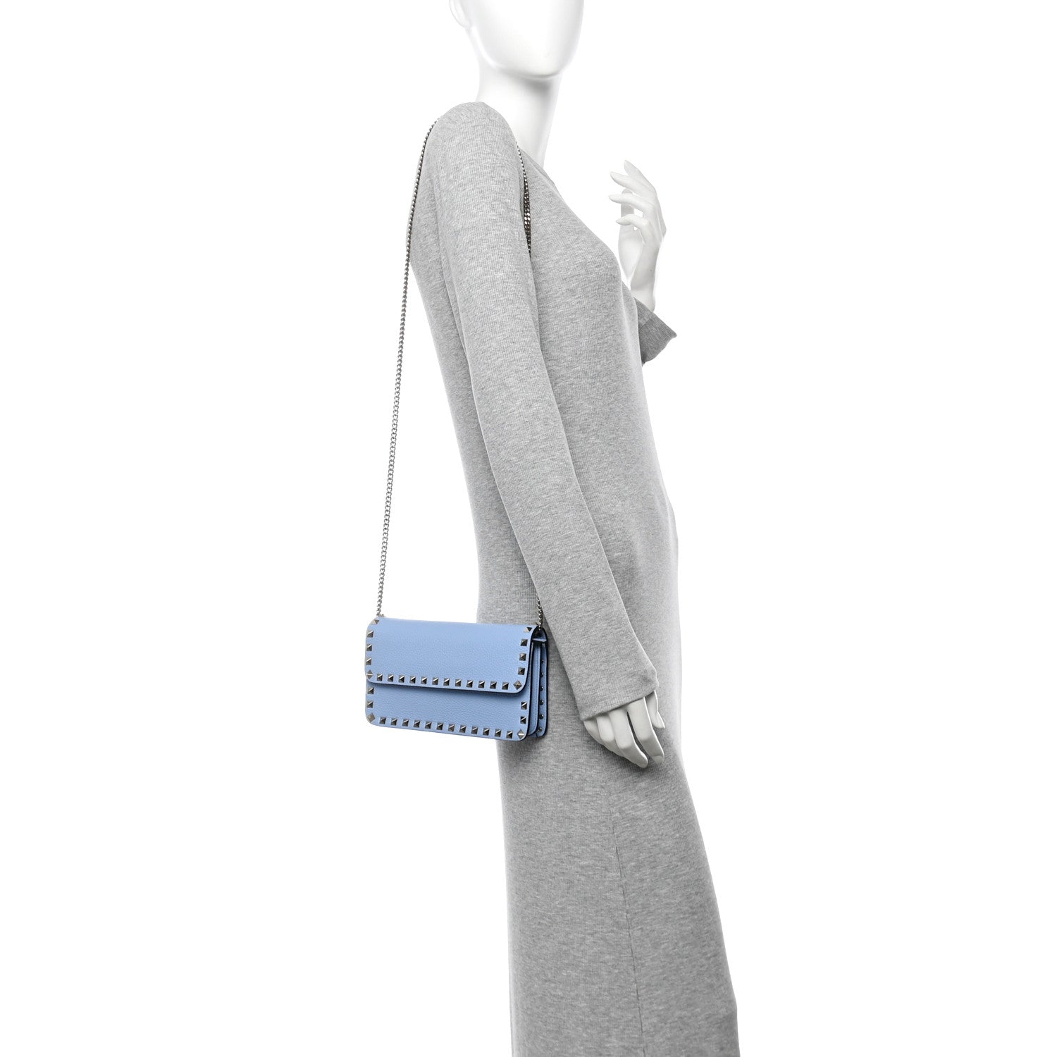 Valentino Garavani Grainy Calfskin Rockstud Chain Pouch Popeline Blue 2 of 13