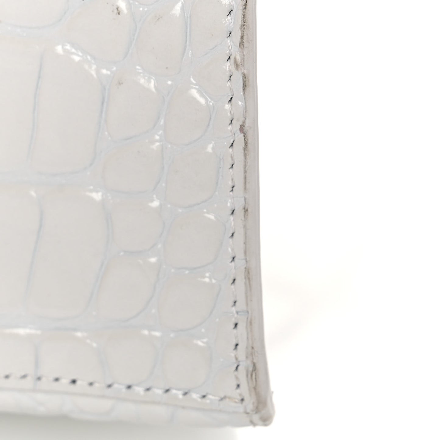 Calfskin Crocodile Embossed Small Hourglass Top Handle Bag White