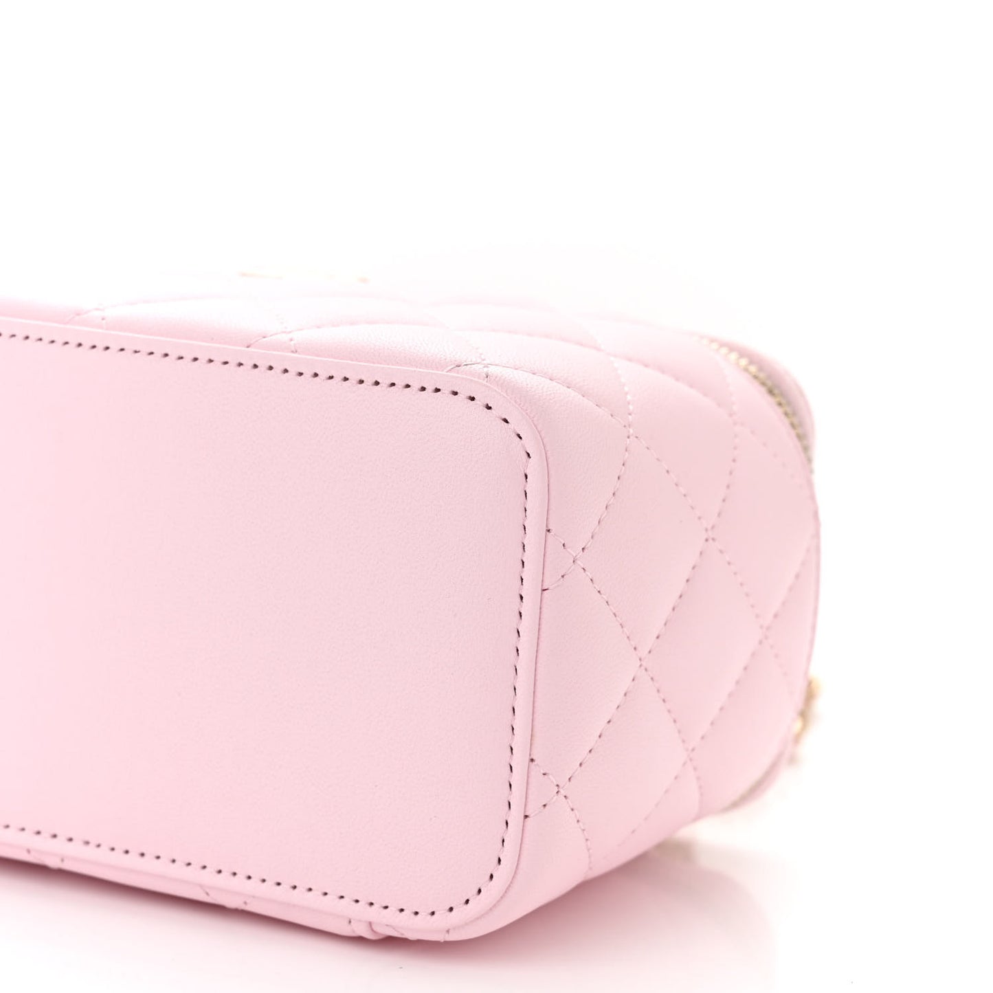 Lambskin Quilted Small Top Handle Vanity Case With Chain Light Pink Light Pink