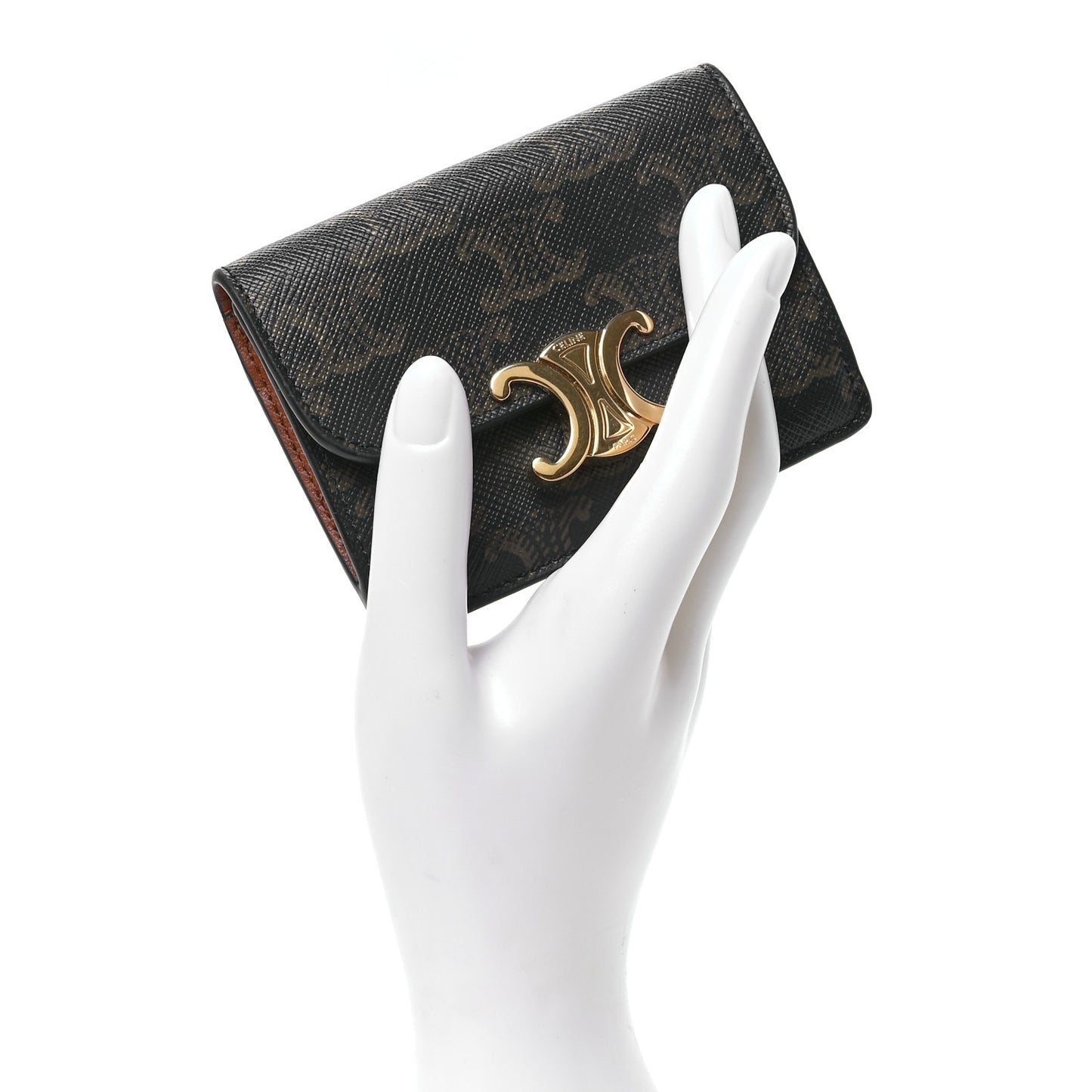 Triomphe Canvas Calfskin Flap Card Holder Tan