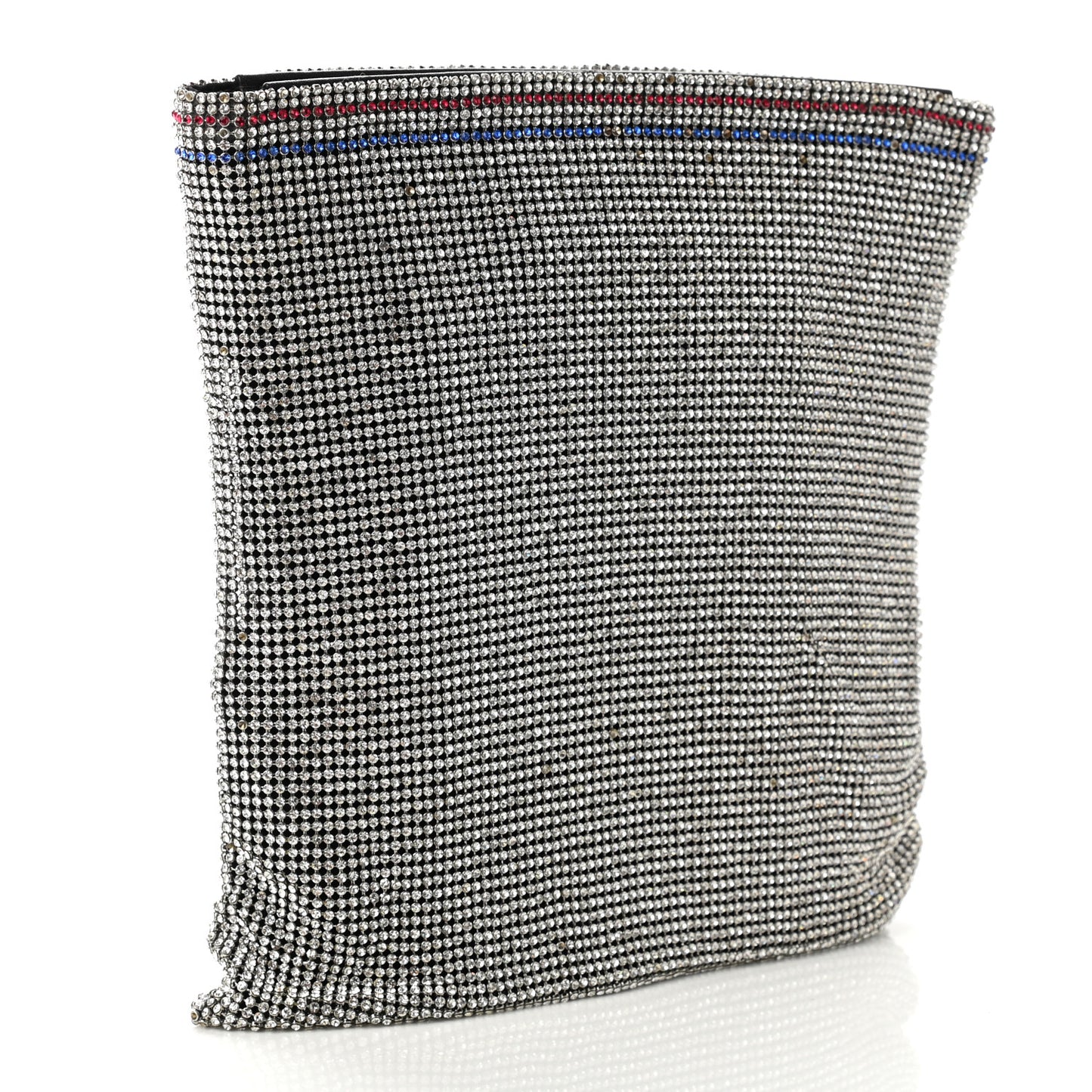 Rhinestone Chain Mesh Wanglock Logo Pouch Silver Multicolor