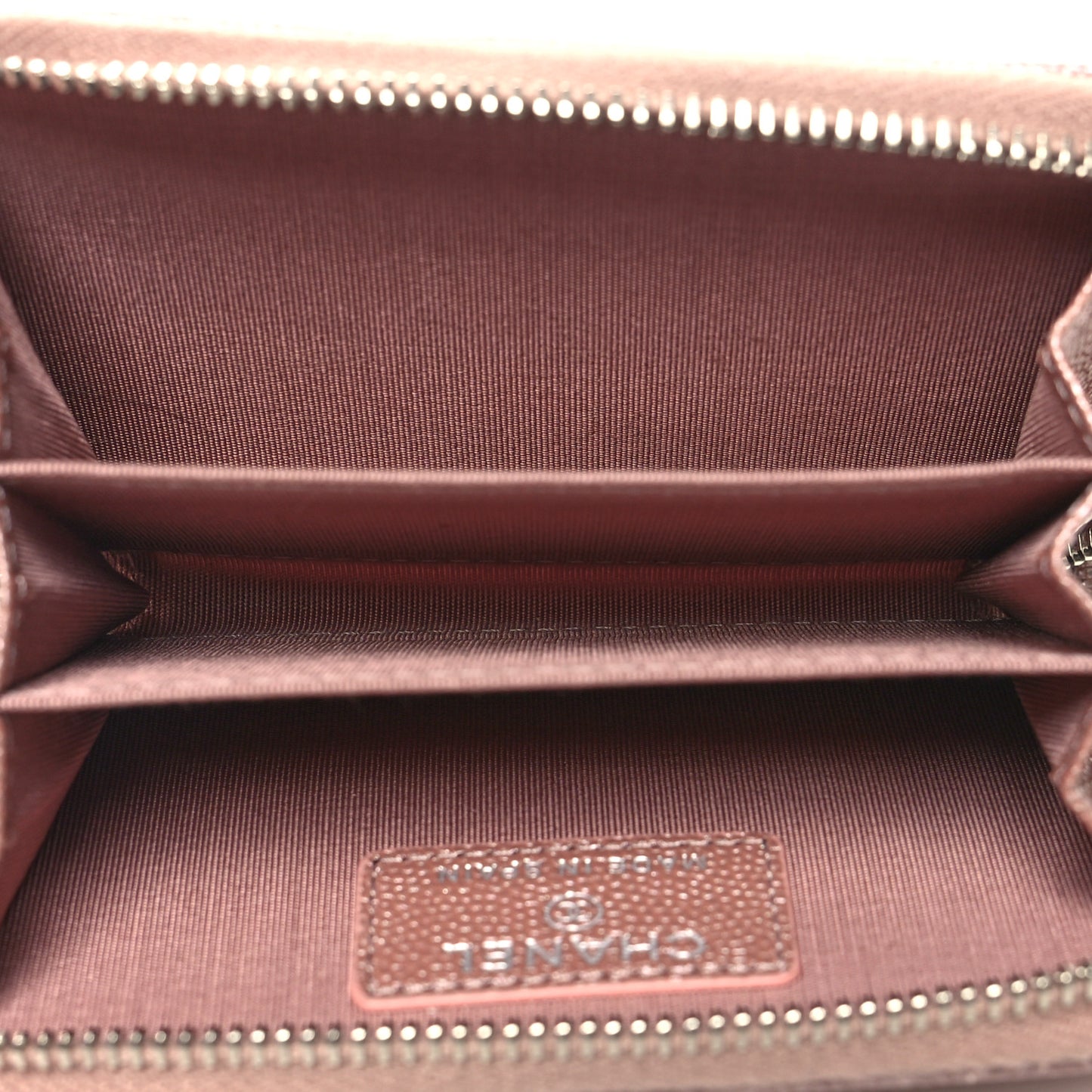 Metallic Caviar Chevron Quilted Vintage Mademoiselle Zip Coin Purse Pink