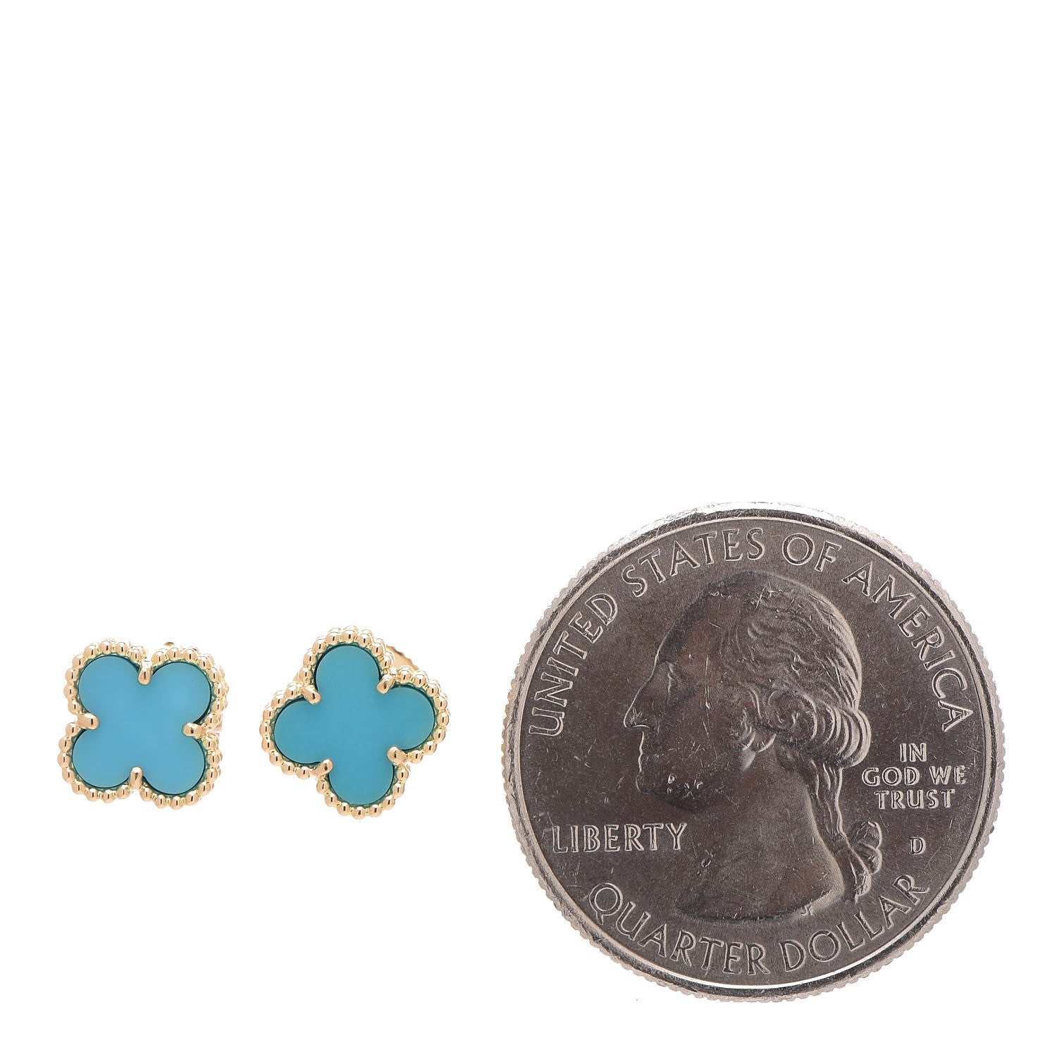 Van Cleef & Arpels 18K Yellow Gold Turquoise Sweet Alhambra Earrings 2 of 4