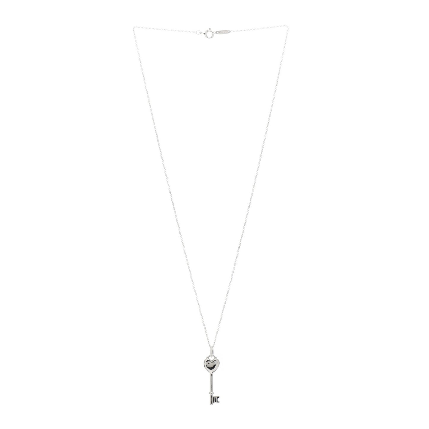 Sterling Silver Diamond Heart Key Pendant Necklace