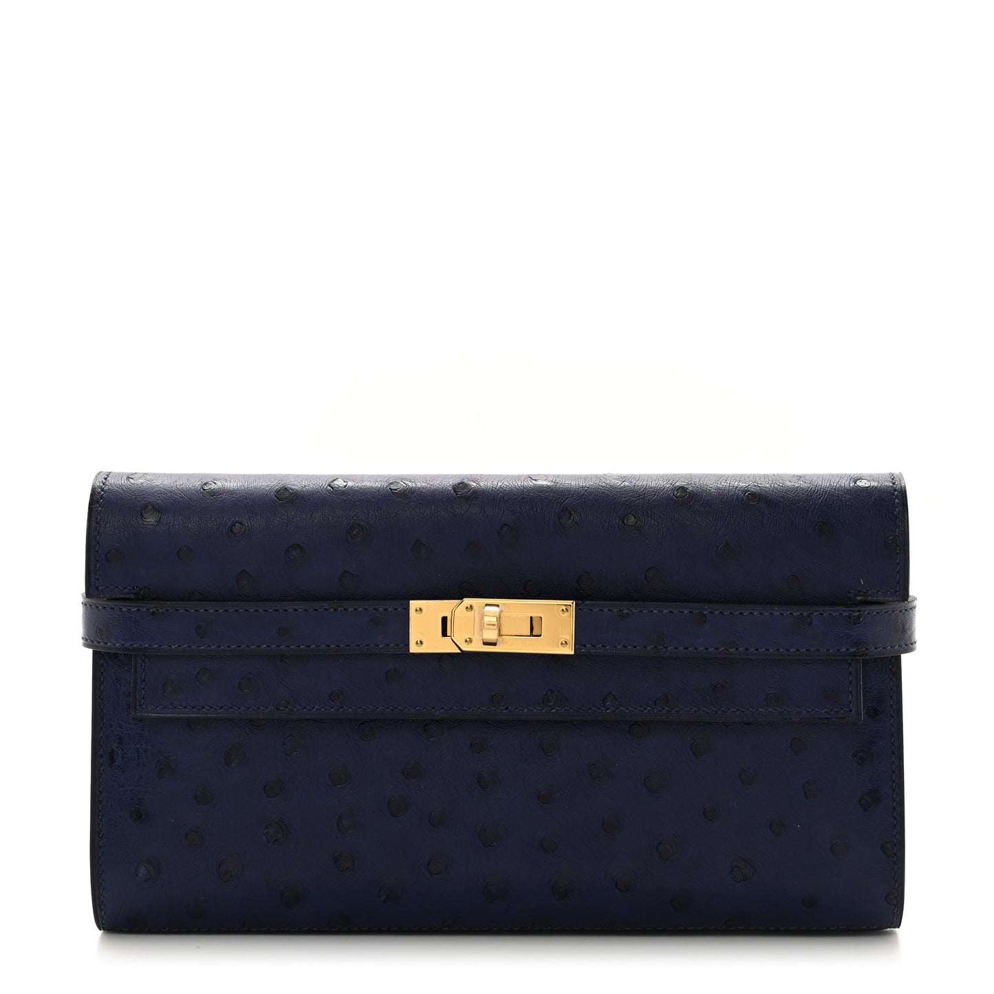 Ostrich Kelly Longue Wallet Bleu Iris