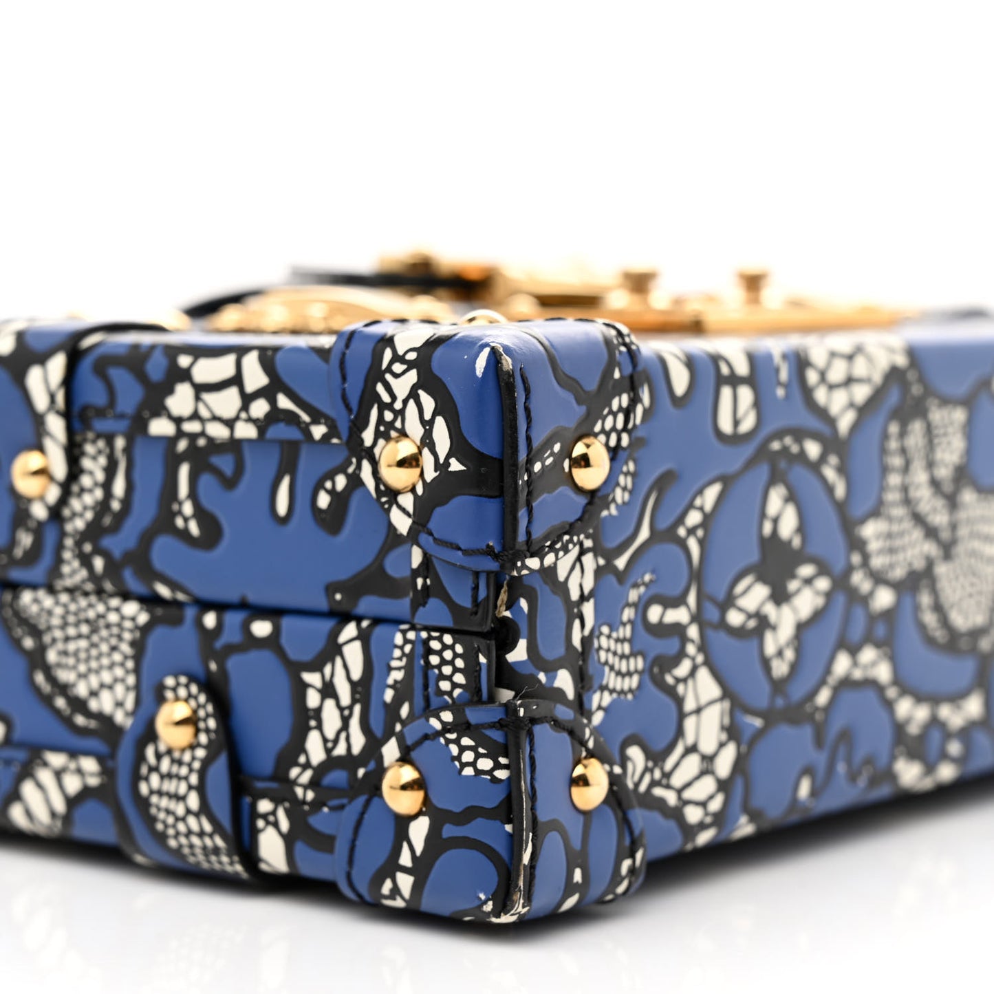 Calfskin Lace Flower Inlay Petite Malle Navy Black