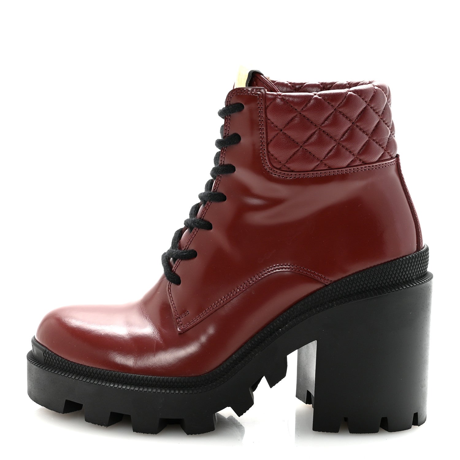 GUCCIブーツ Gucci Magnum Calfskin Nappa Quilted Lace Up Ankle Boots 36 Garnet