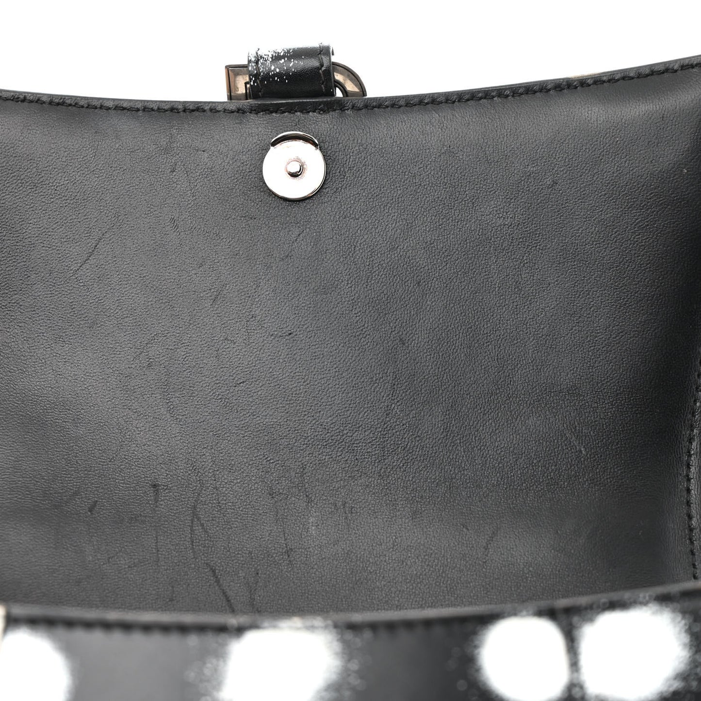 Smooth Calfskin Spray Polka Dot Small Hourglass Top Handle Bag Black White