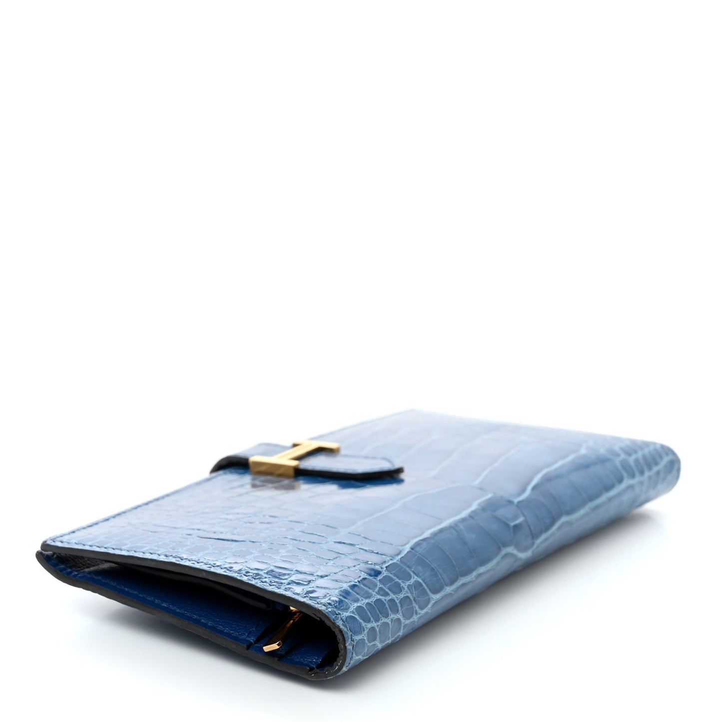 Shiny Alligator Bearn Gusset Wallet Bleu Izmir