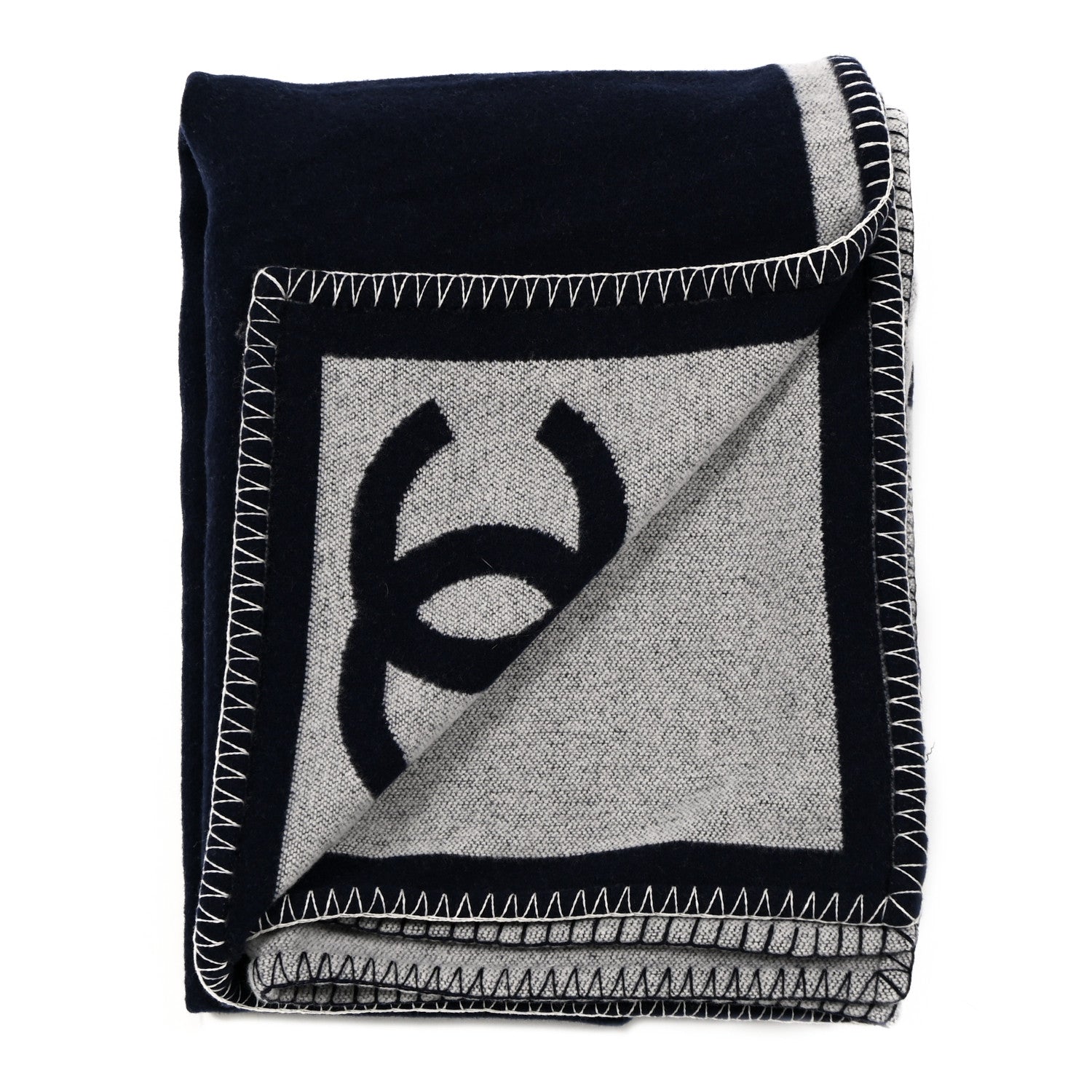 Chanel Wool CC Throw Blanket Navy Grey 2 of 3