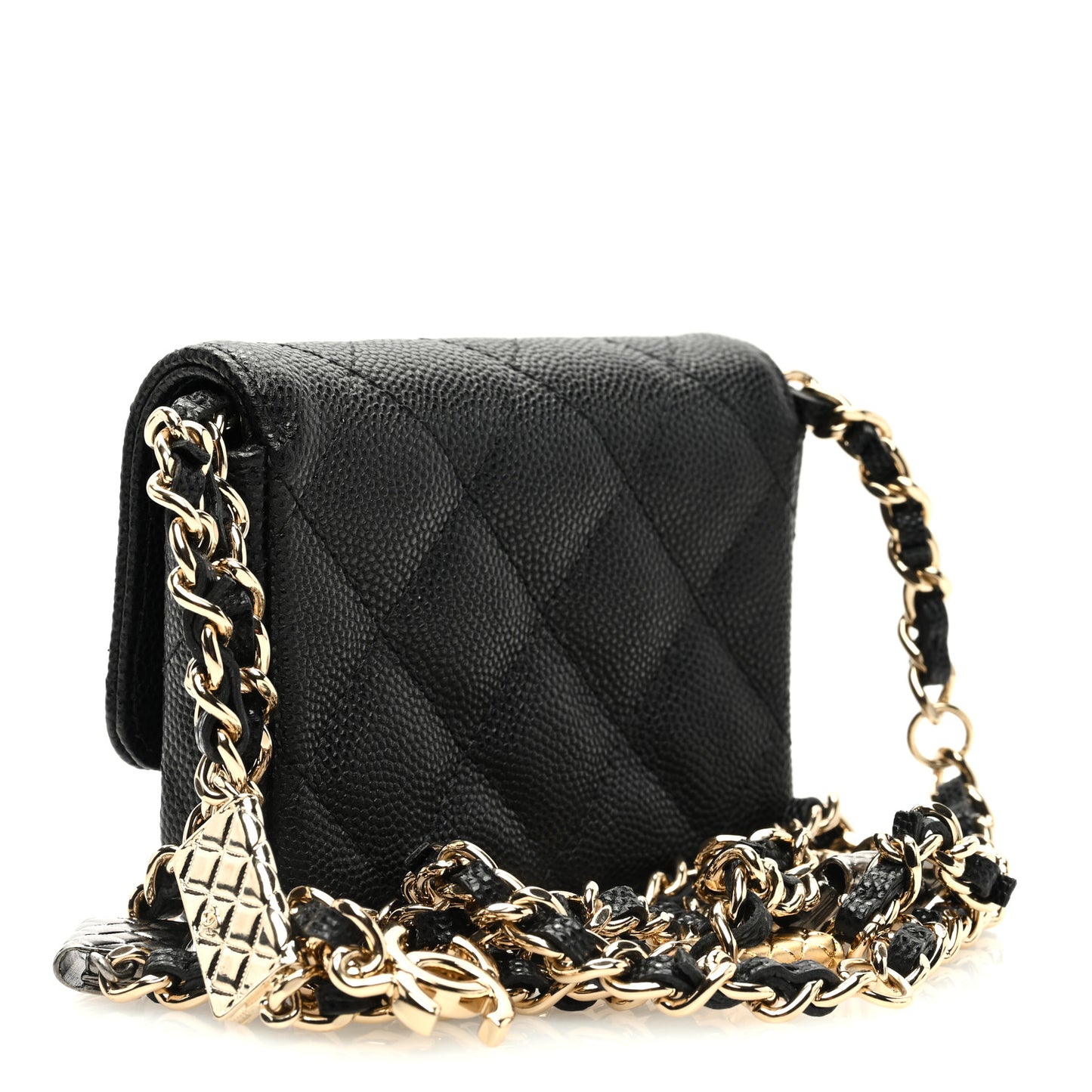 Caviar Quilted Belt Bag With Charms On Chain Black