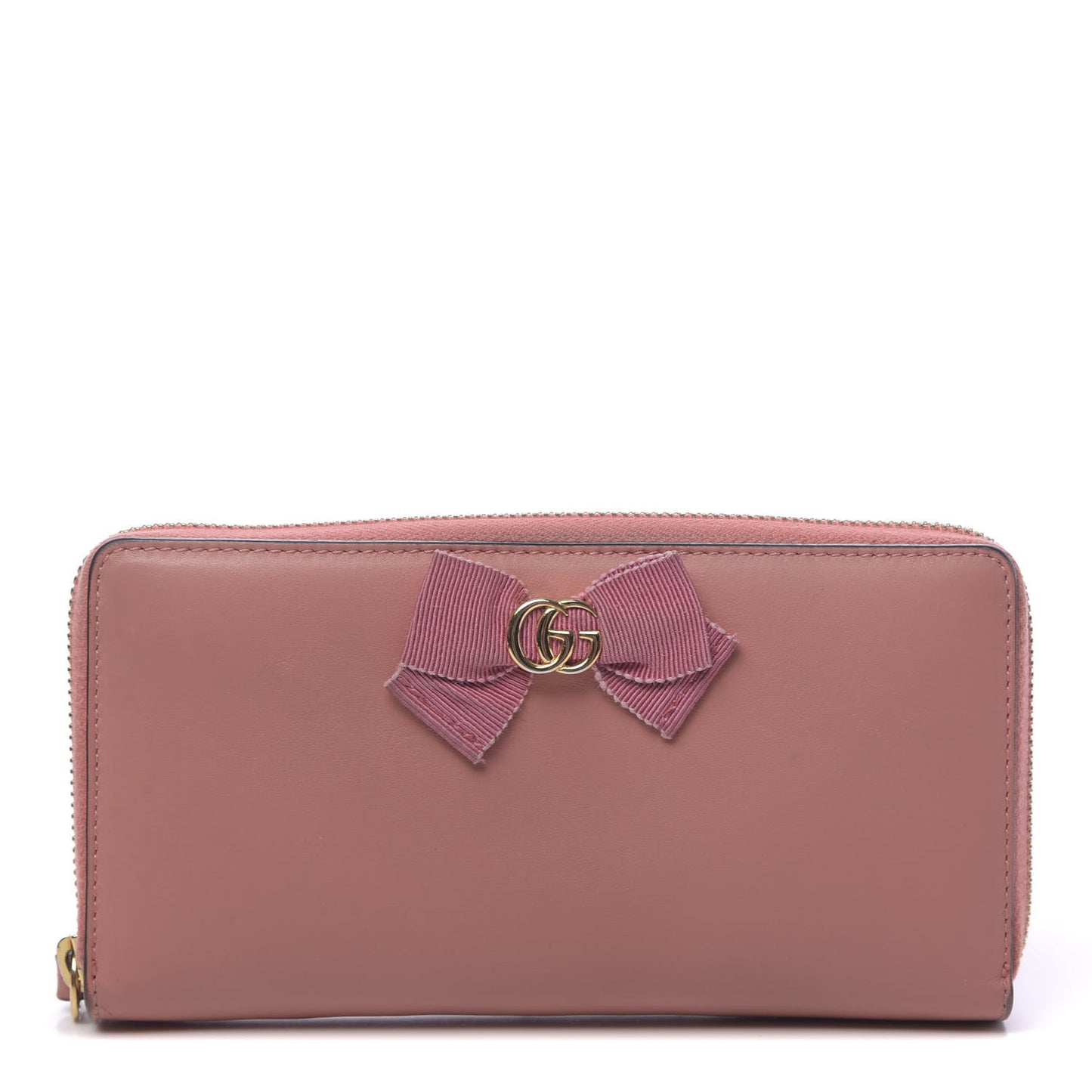 Lambskin GG Bow Zip Around Wallet Light Pink