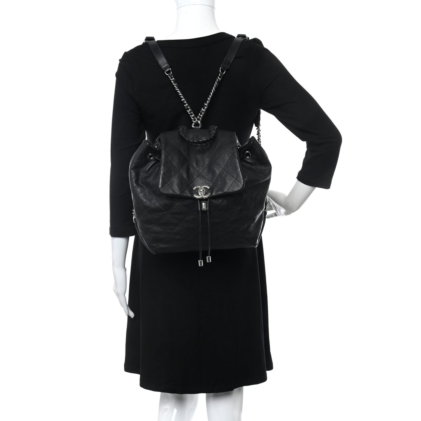 Grained Calfskin Stitched Braided With Style Backpack Black