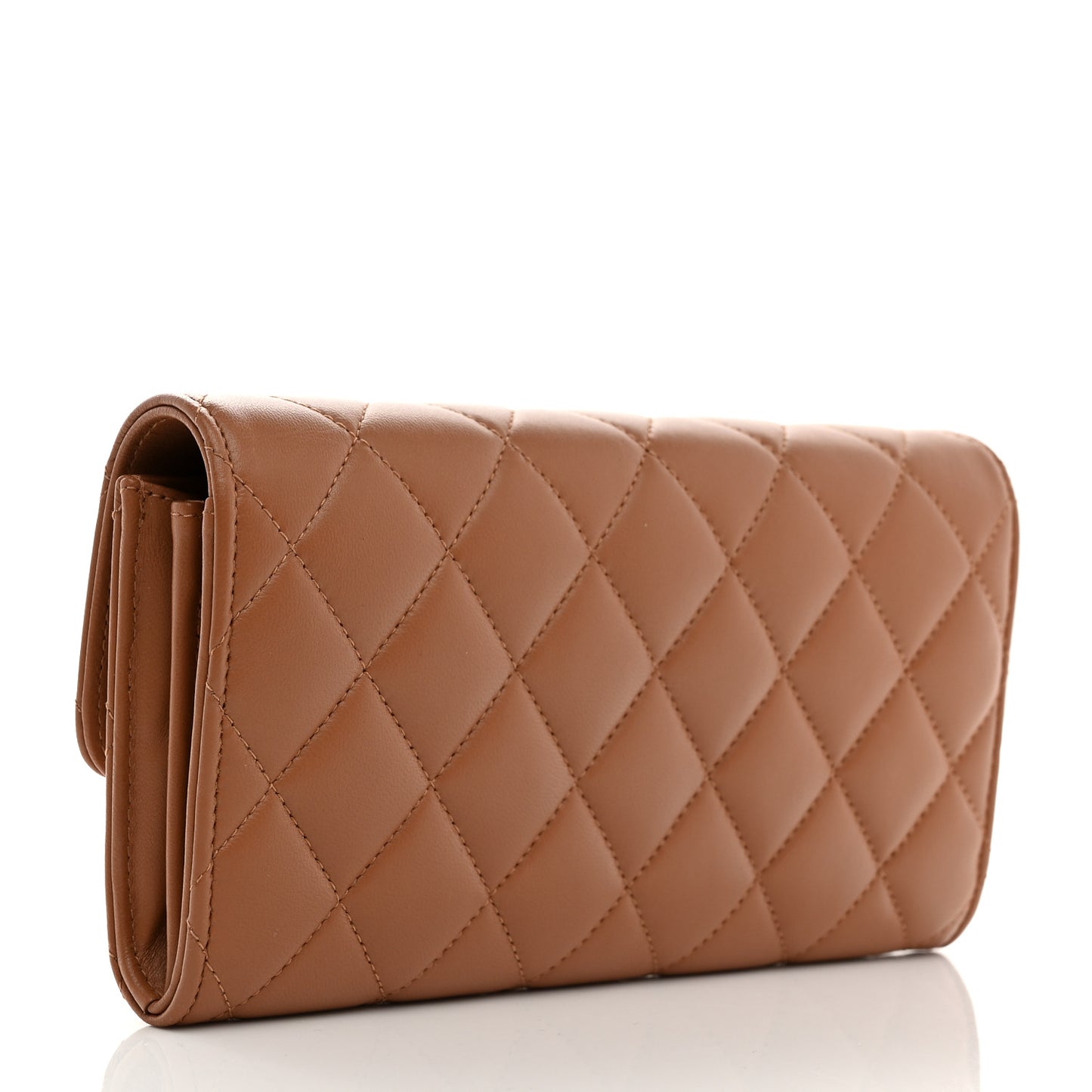 Lambskin Quilted Large Gusset Flap Wallet Brown