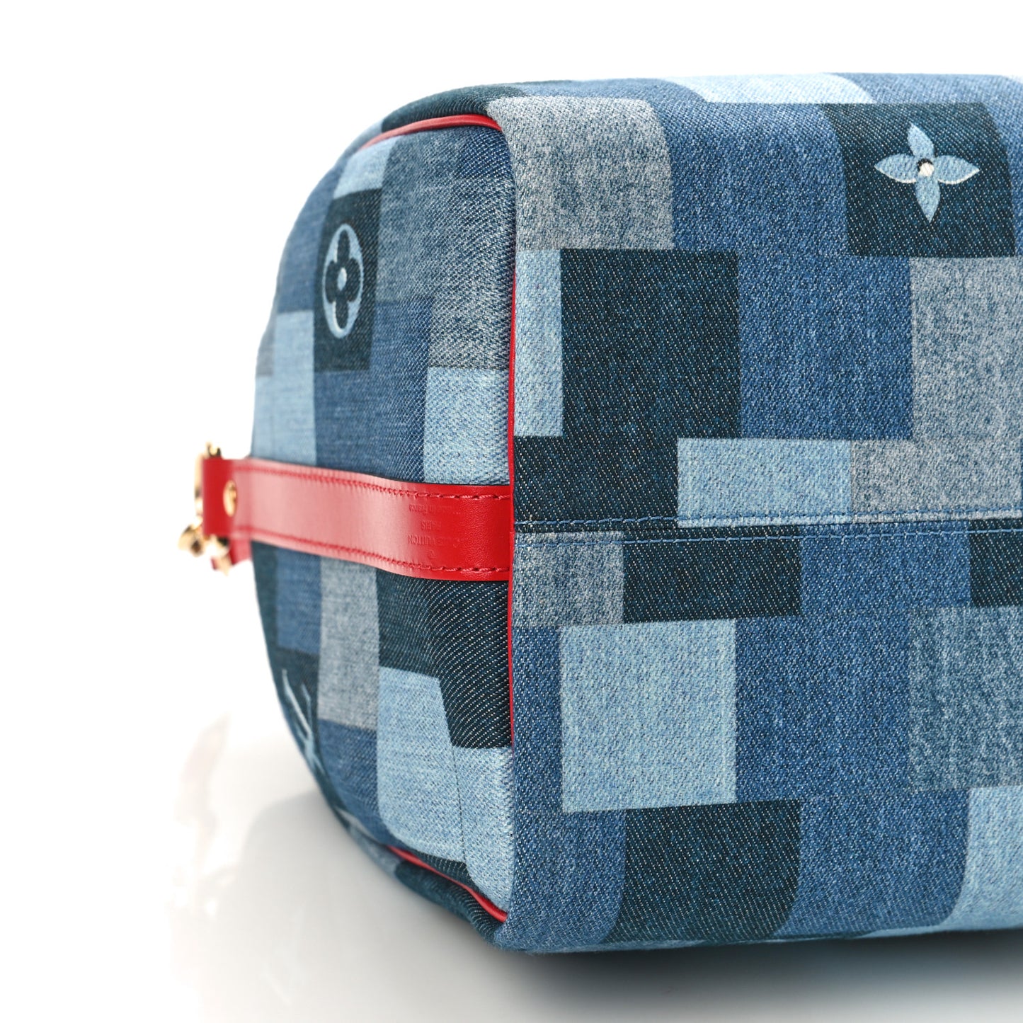 Denim Damier Monogram Patchwork Speedy Bandouliere 30 Blue Rouge