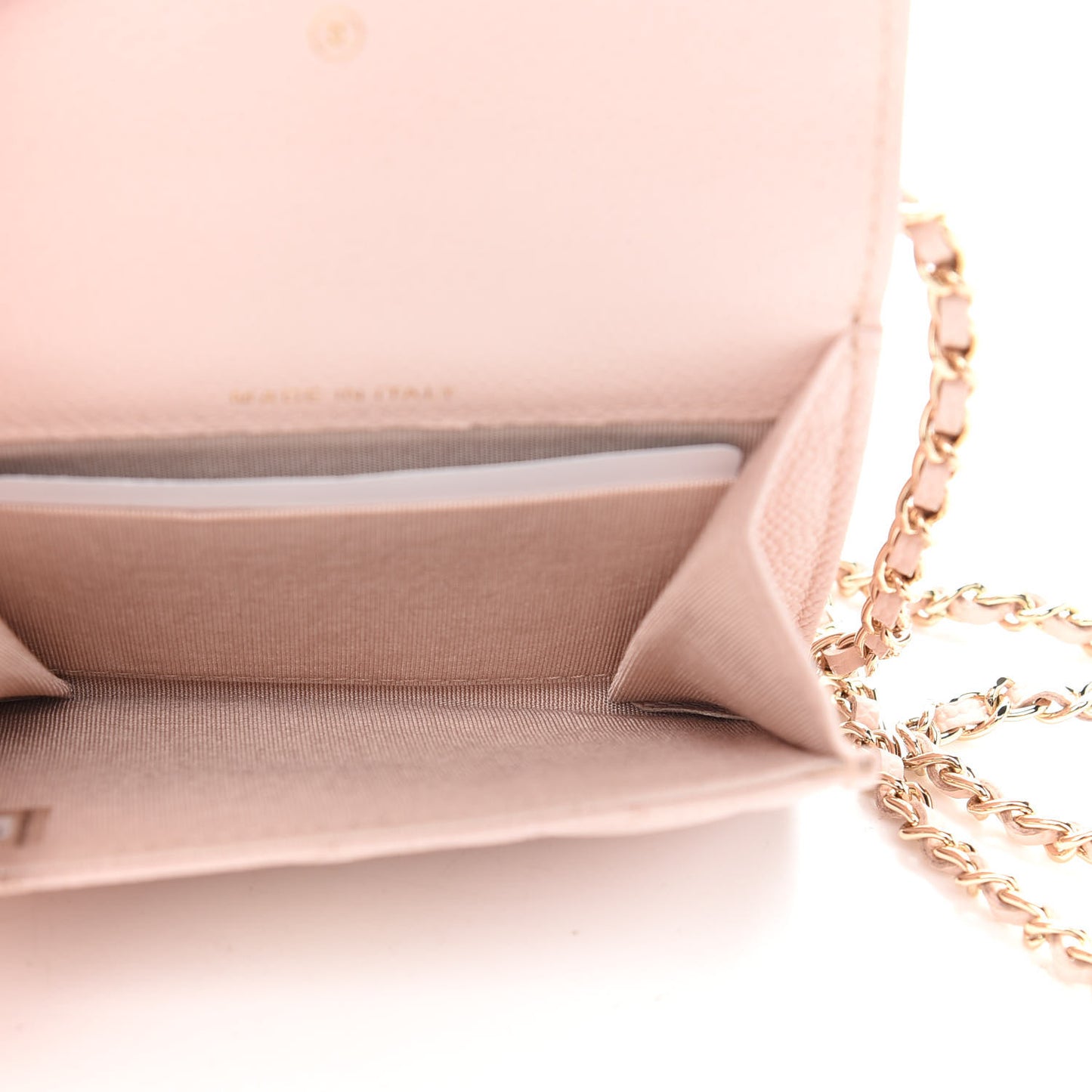 Caviar Quilted Card Holder On Chain Light Pink