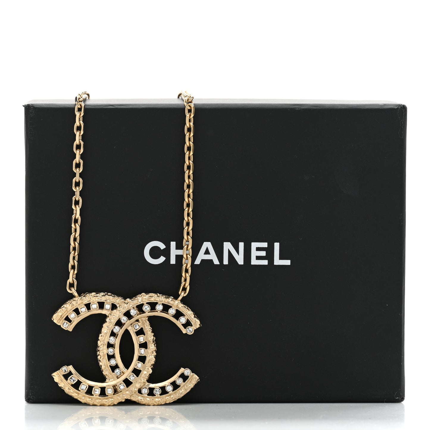 Crystal Textured CC Necklace Gold