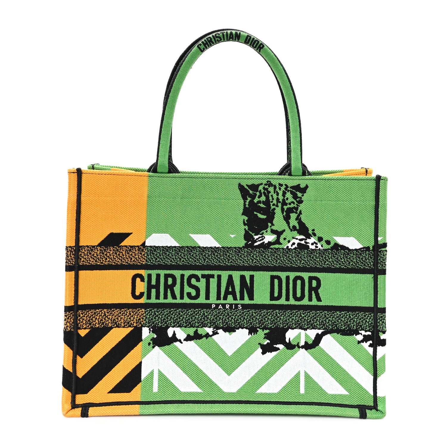 B！CHRISTIAN DIOR グリーン ブックトート Christian Dior Canvas Embroidered Medium Jungle Pop Book Tote