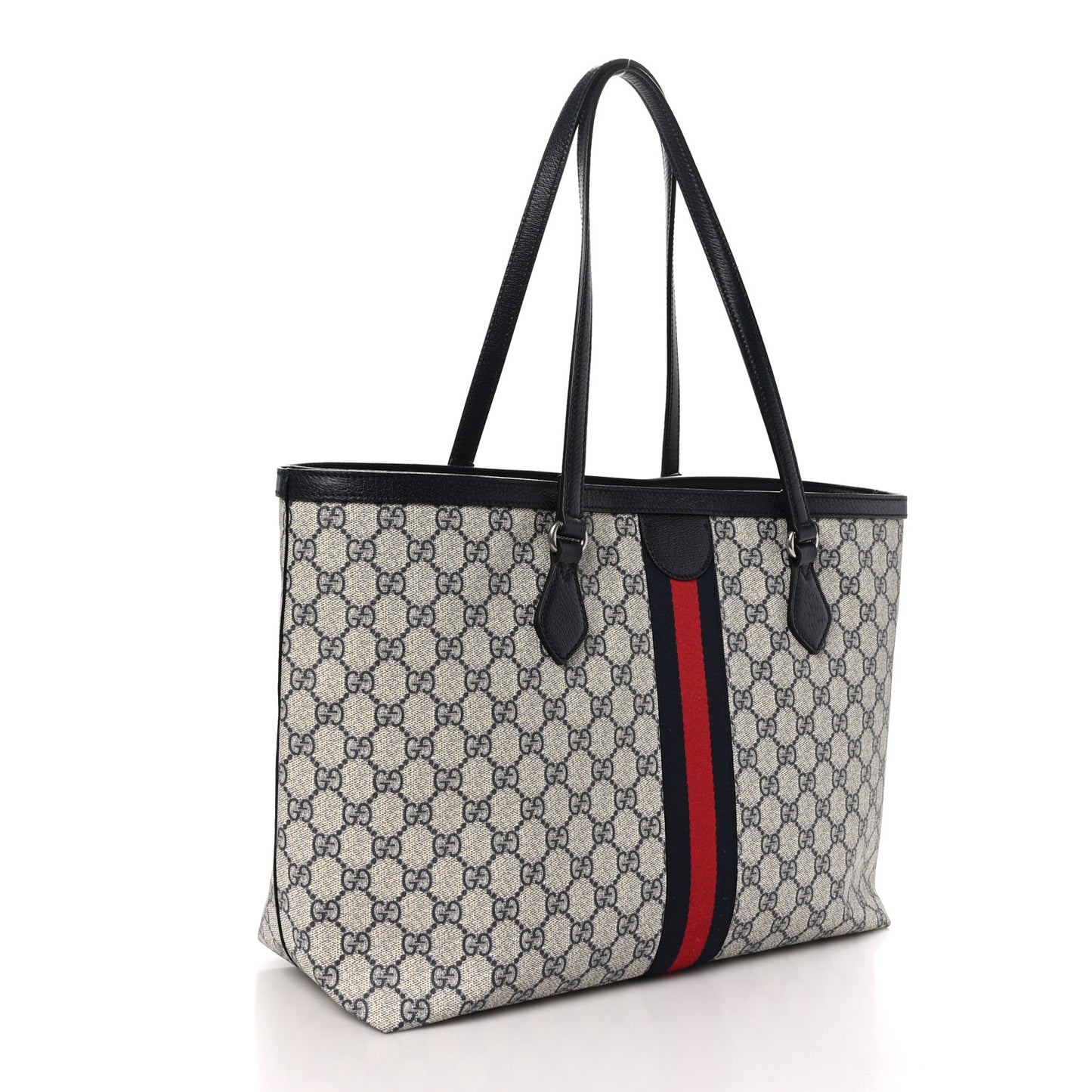 GG Supreme Monogram Textured Calfskin Web Medium Ophidia Shopping Tote Beige Blue