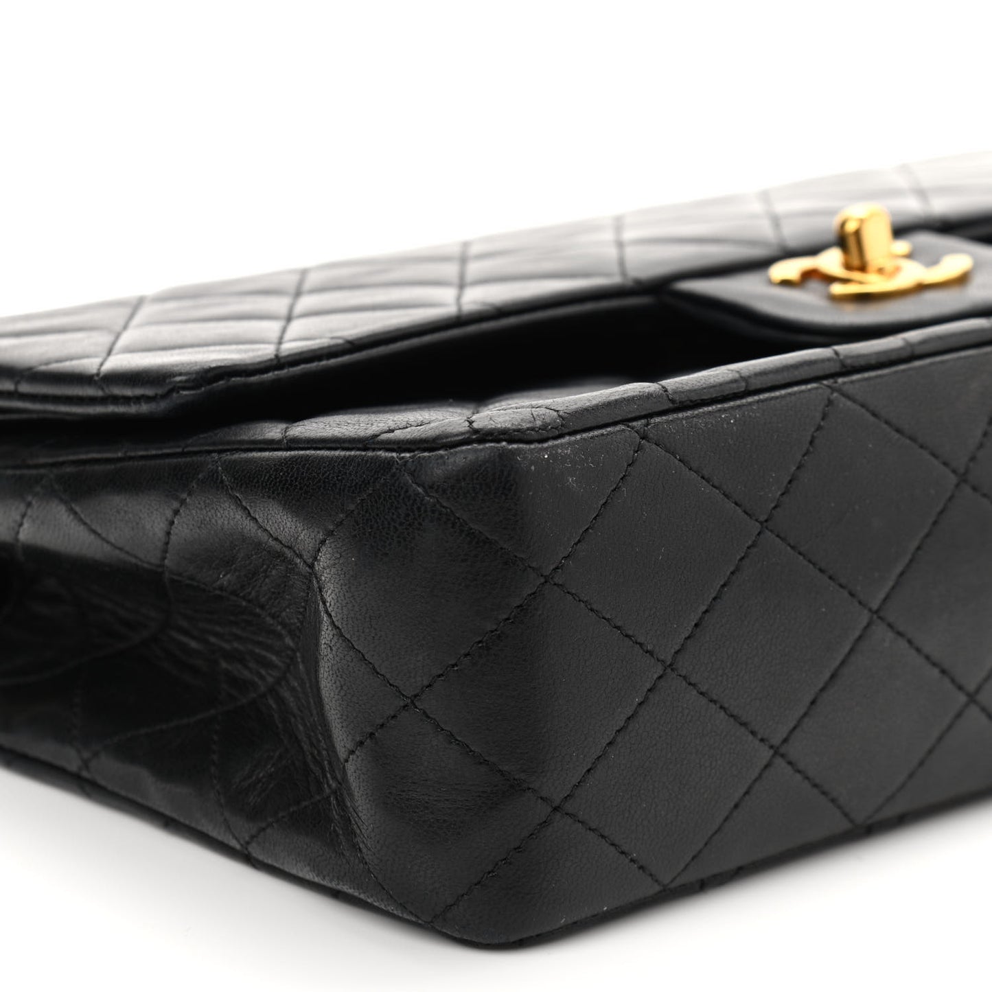 Lambskin Quilted Medium Double Flap Black