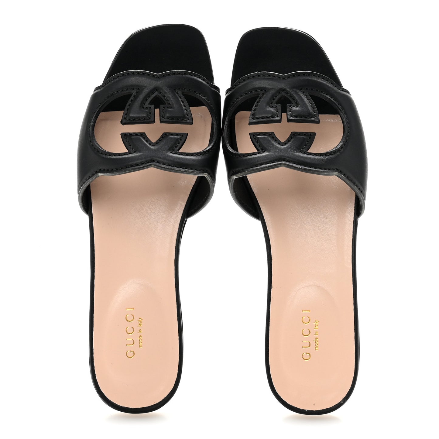 Cosmos Softy Calfskin Interlocking G Cut Out Slide Sandals 36.5 Black