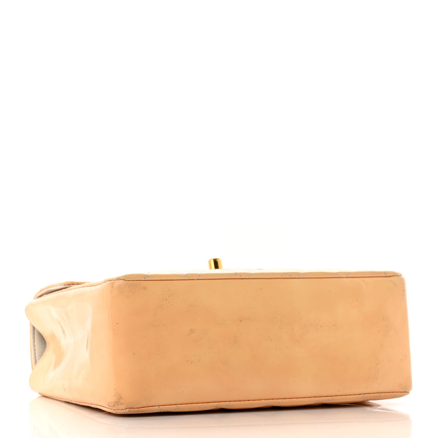 Patent Quilted Top Handle Single Flap Light Beige