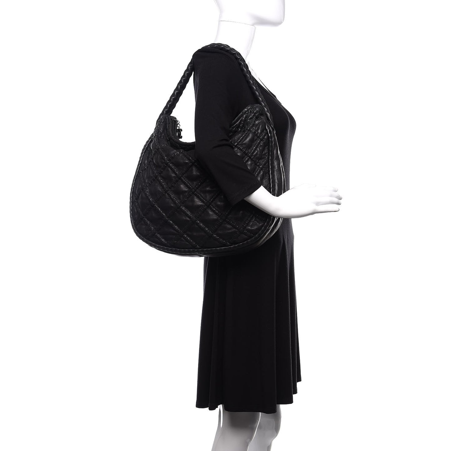 Quilted Lambskin Hidden Chain Hobo Black