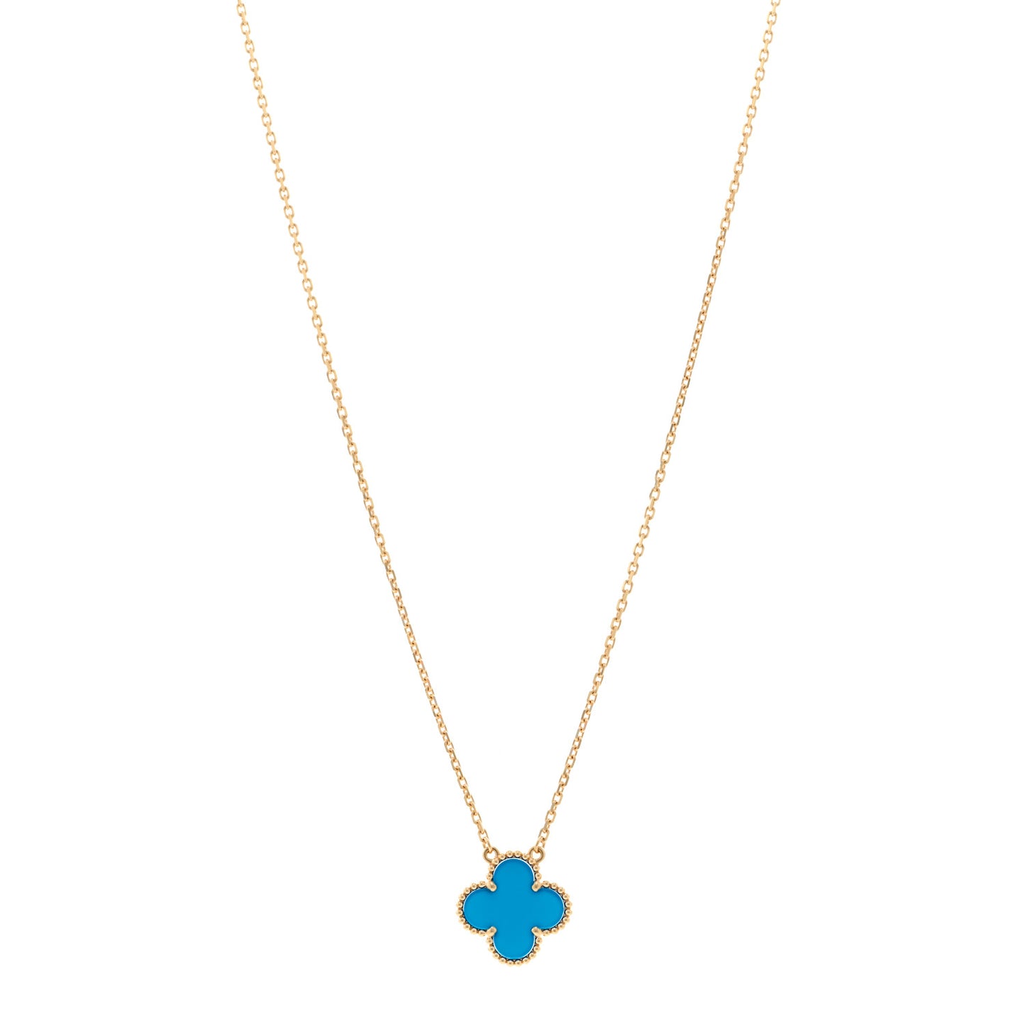 18K Yellow Gold Blue Agate Vintage Alhambra Pendant Necklace