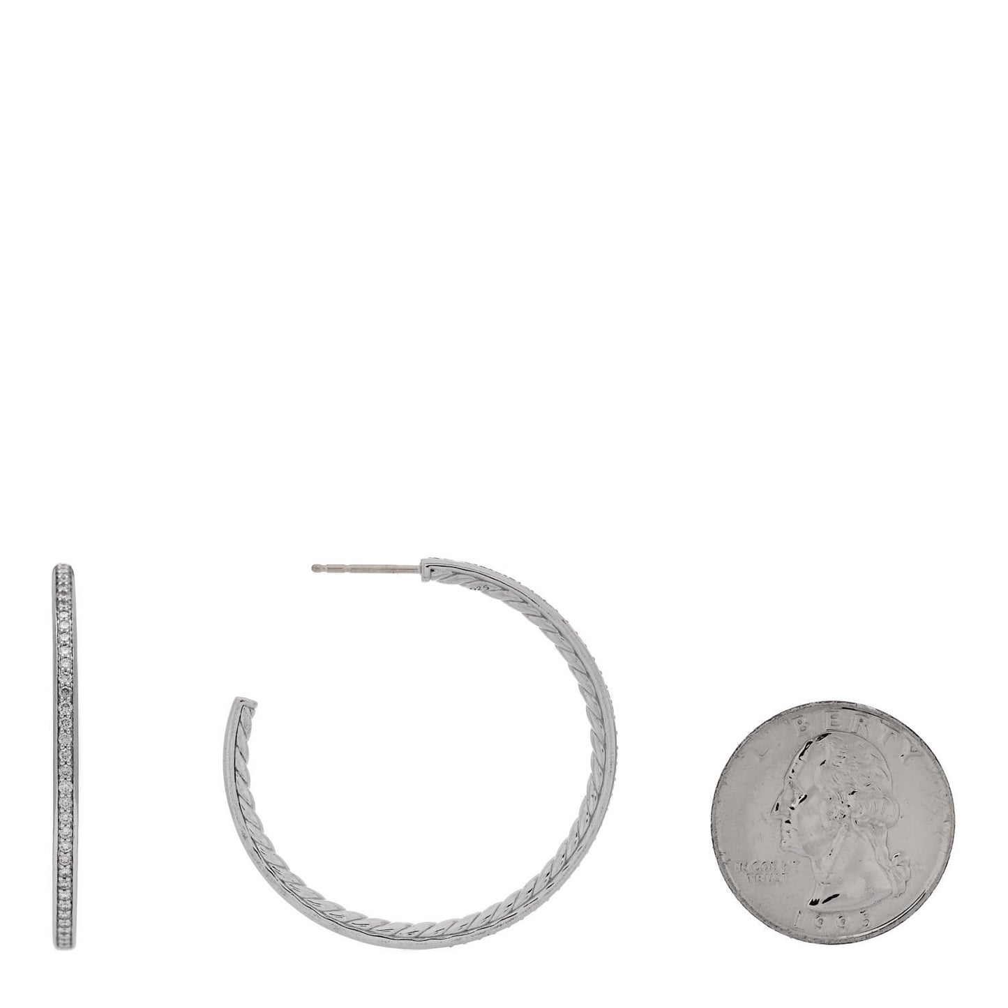 Sterling Silver Diamond 38mm Pave Hoop Earrings