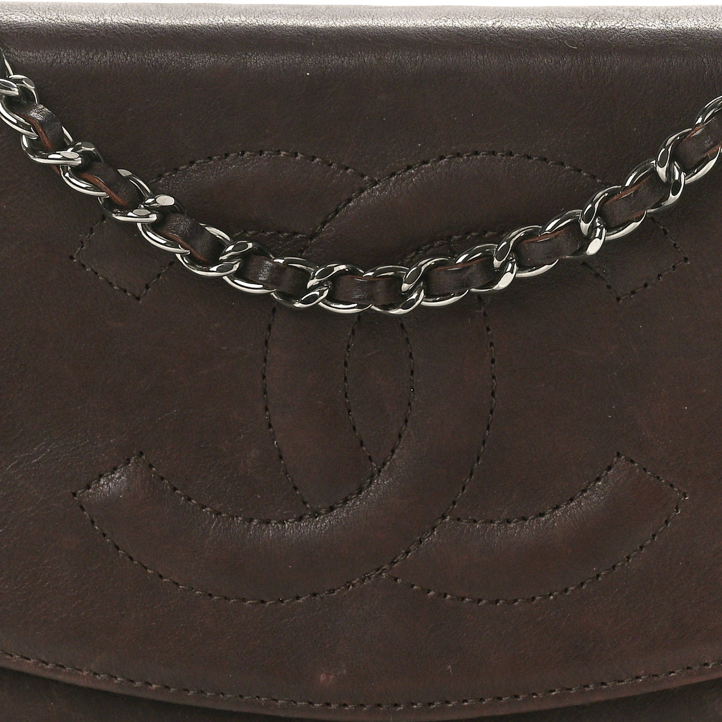 Lambskin Timeless CC Wallet on Chain WOC Dark Brown