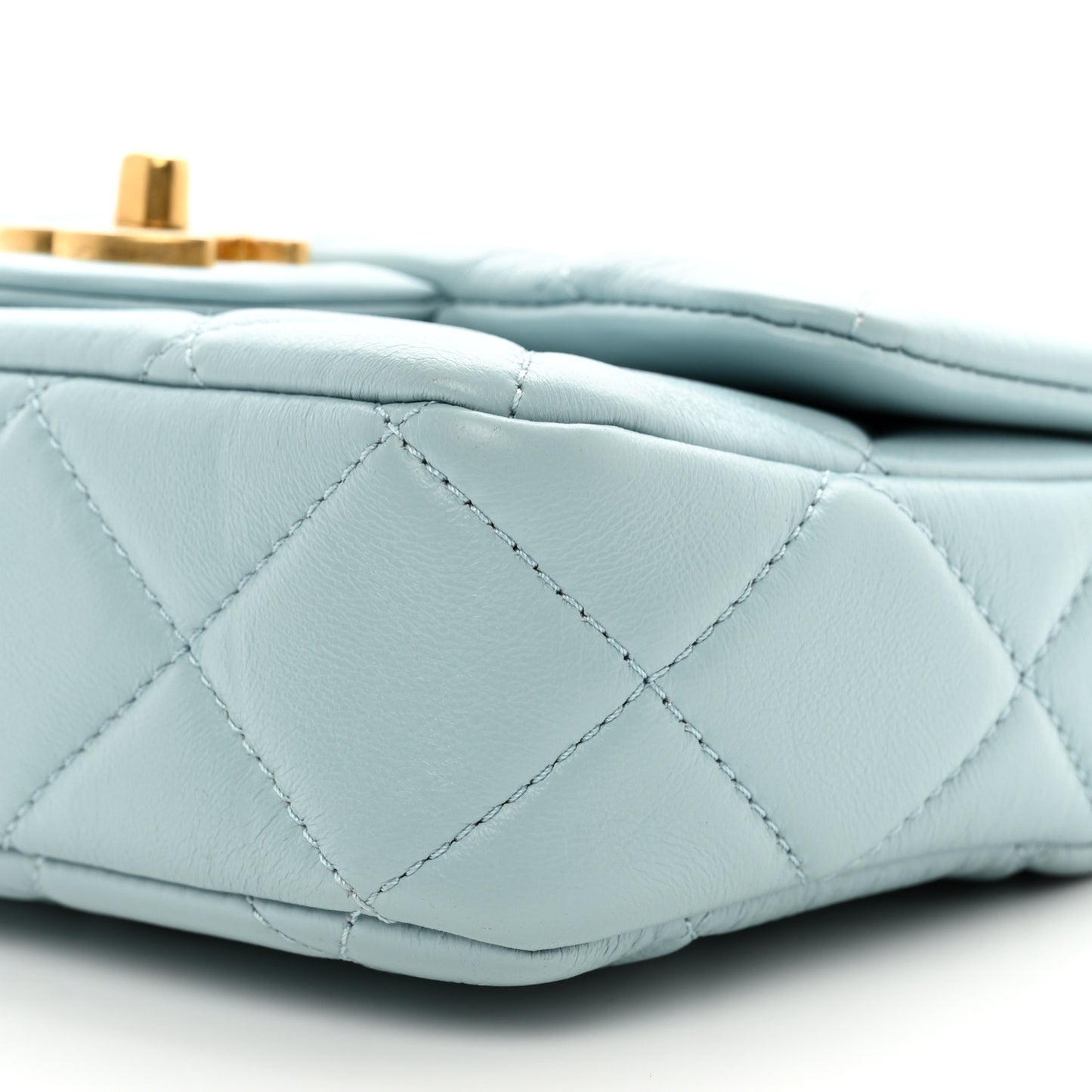 Lambskin Enamel Quilted Mini Pending CC Square Flap Light Blue