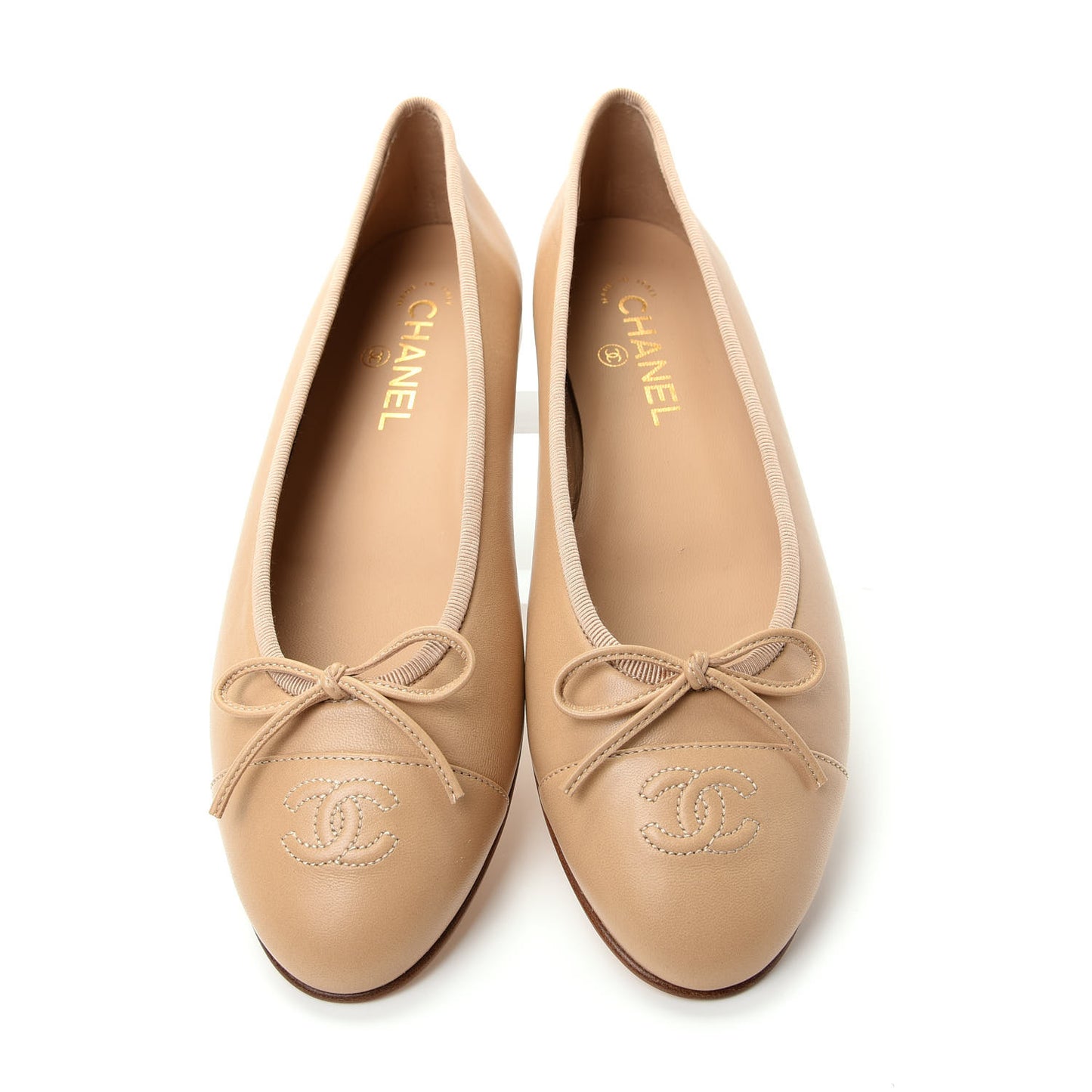 Lambskin CC Cap Toe Ballerina Flats 40.5 Beige