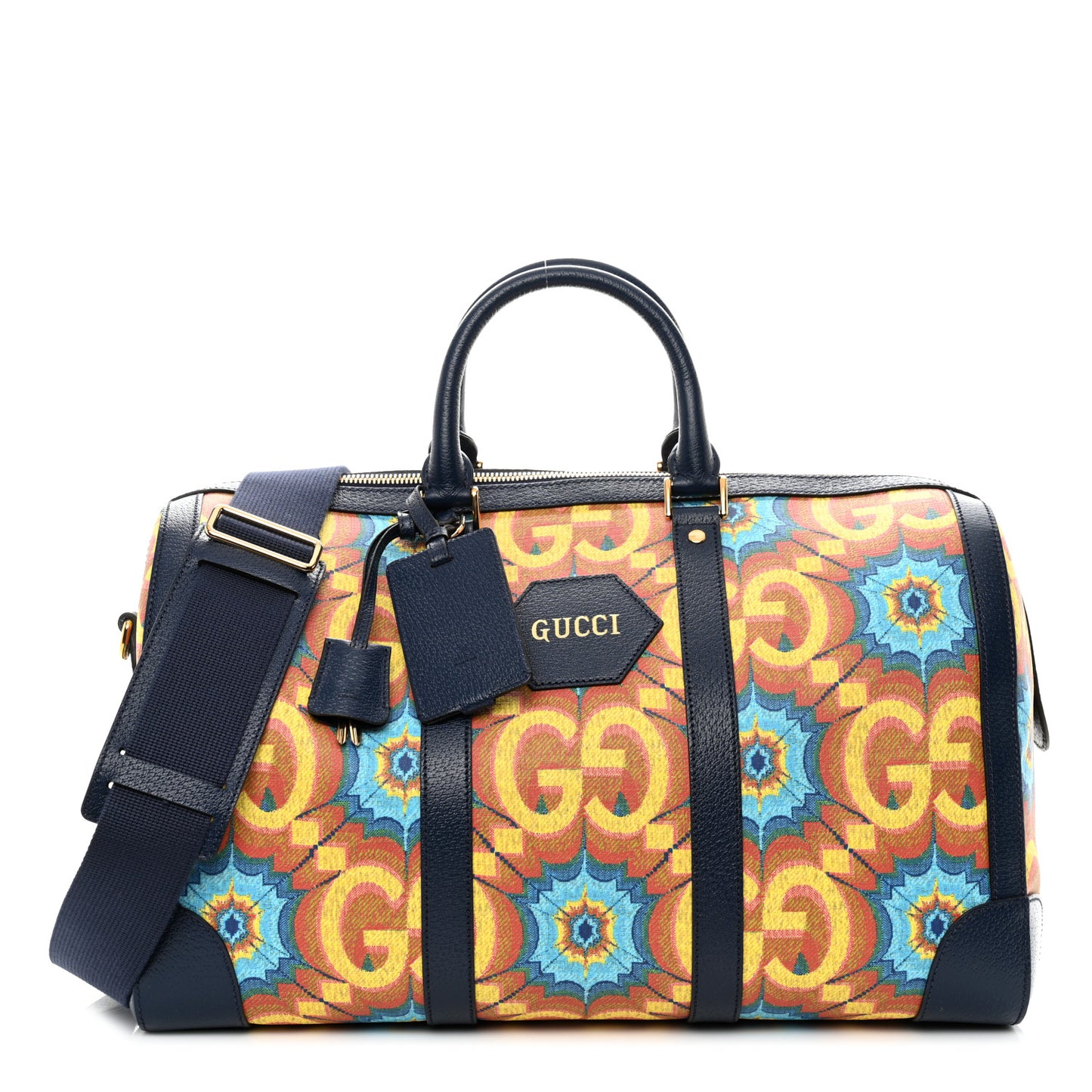 GG Supreme Kaleidoscope Calfskin Script Logo Gucci 100 Carry-On Duffle Bag Blue Orange Multicolor Blue Agata