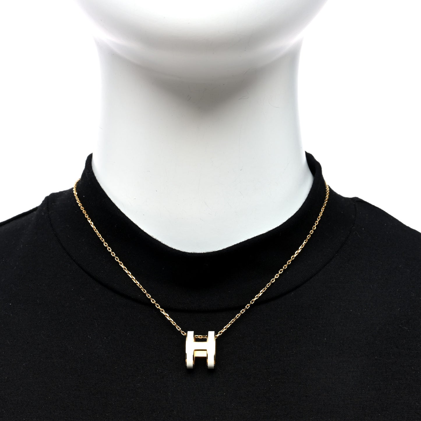 Lacquered Gold Pop H Pendant Necklace White
