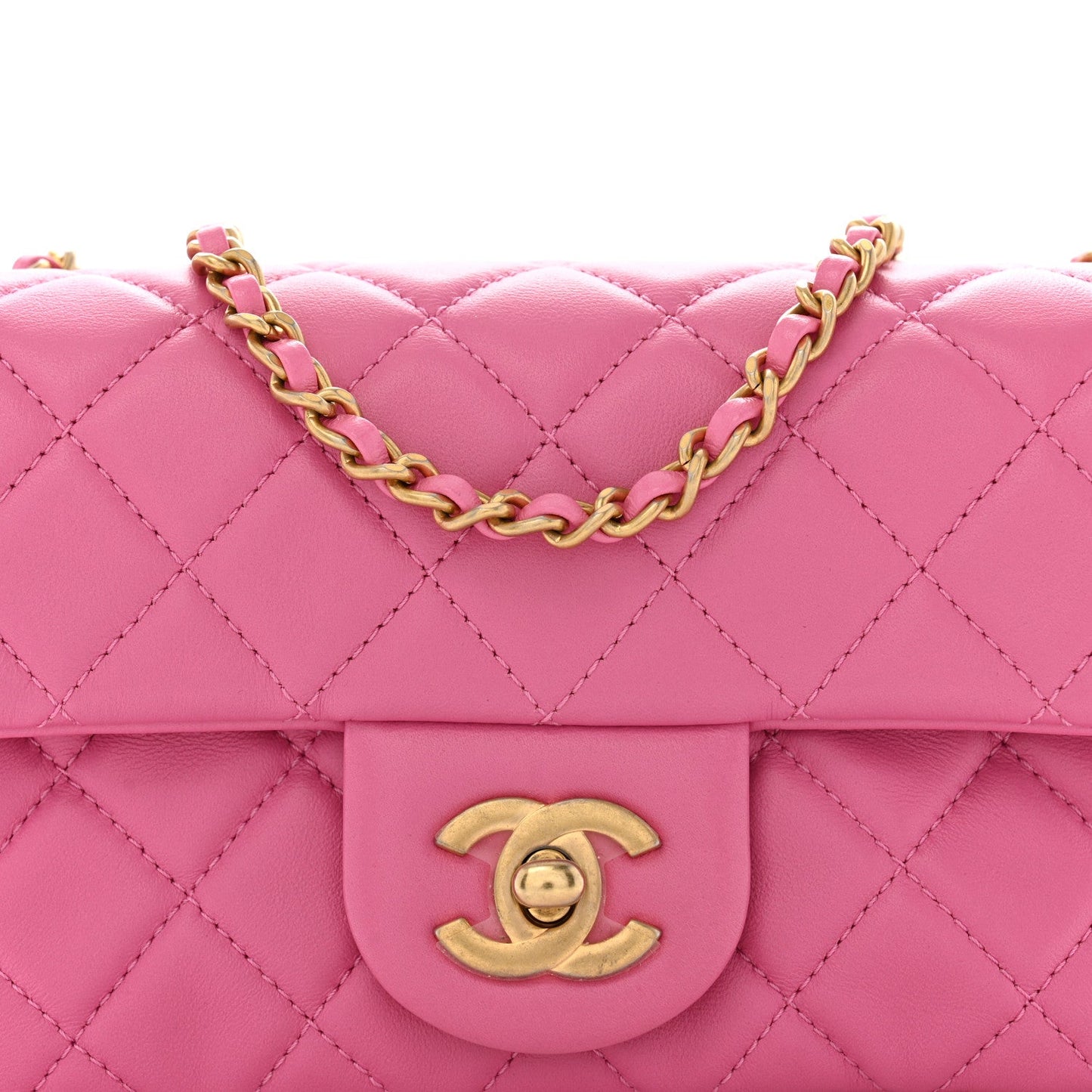 Lambskin Quilted Mini Rectangular Pearl Crush Flap Pink