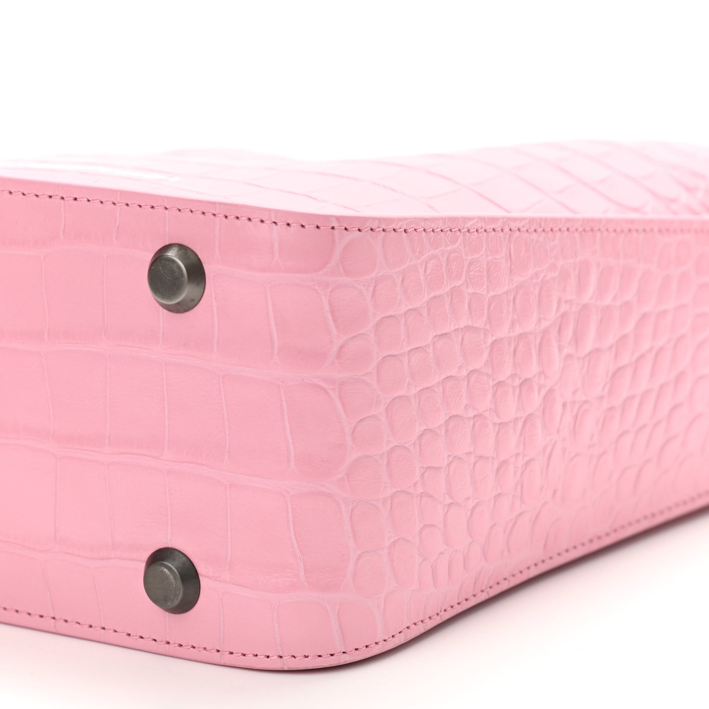Calfskin Logo Crocodile Embossed XS Tool 2.0 North-South Tote Candy Pink White